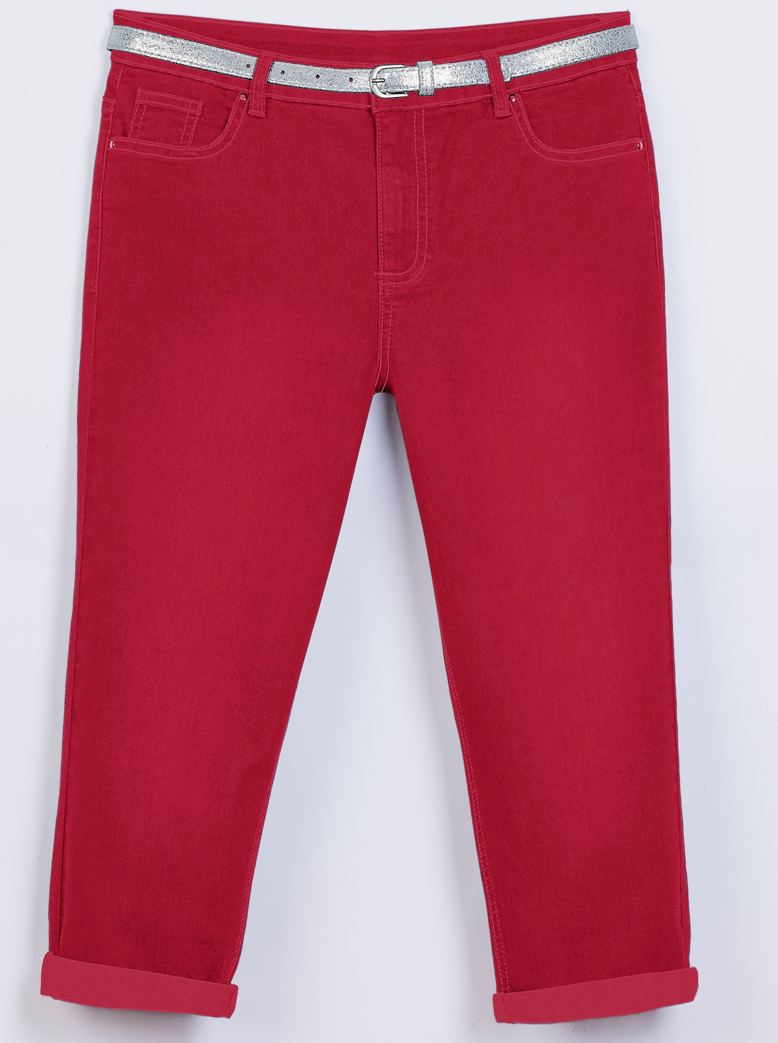 Caprijeans inklusive Gürtel - rot