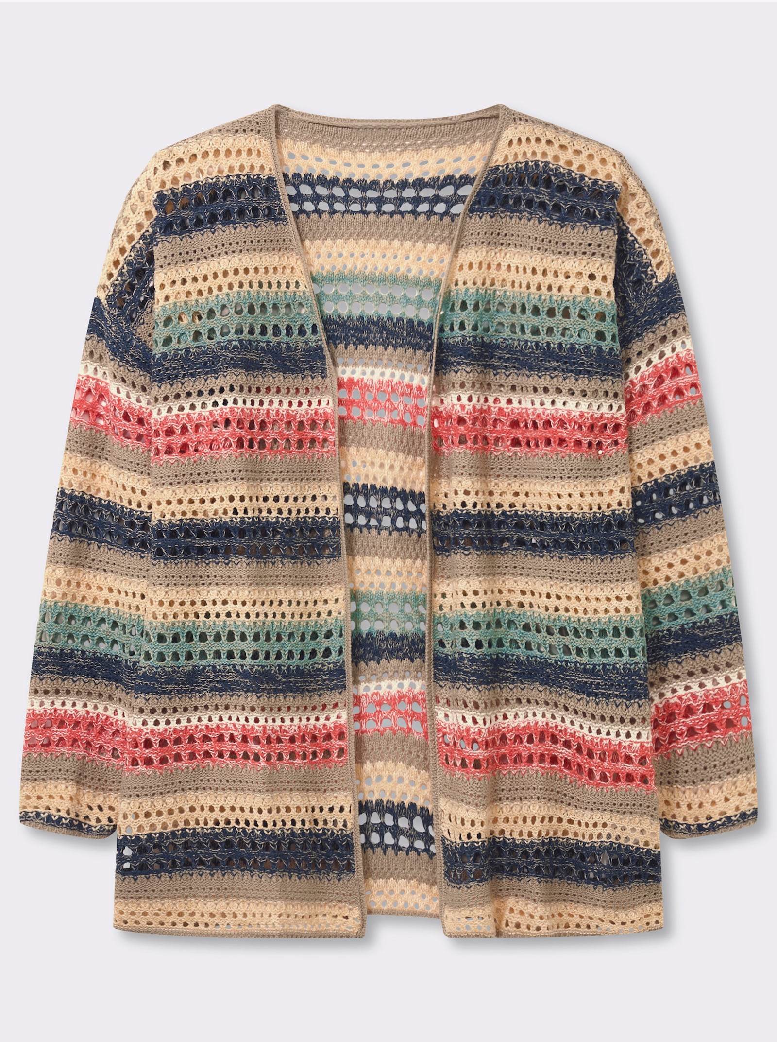 Ajourstrickjacke in Streifen-Optik - sesam-apricot-gemustert