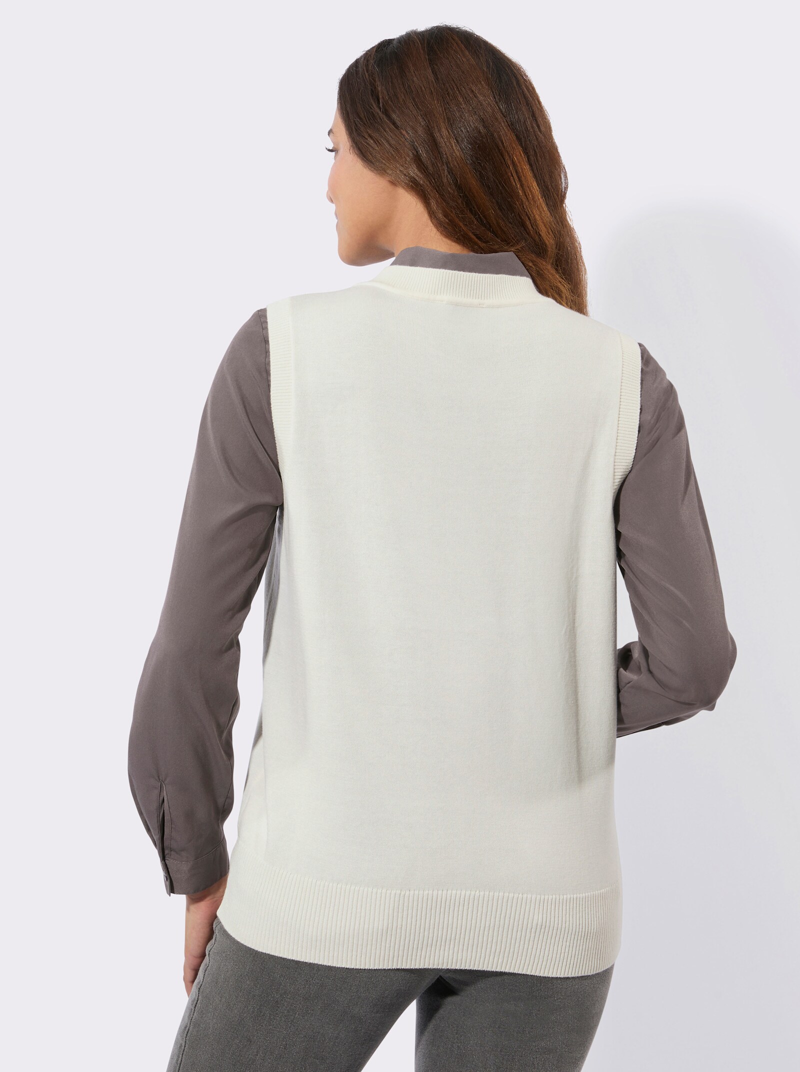 Pullunder mit gerippten Abschlüssen - ecru