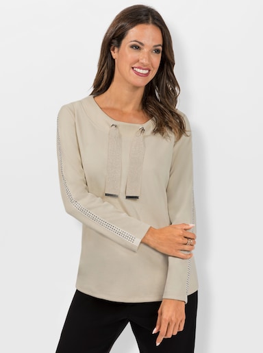 Langarm-Pullover mit Glitzersteinchen, weich - sand