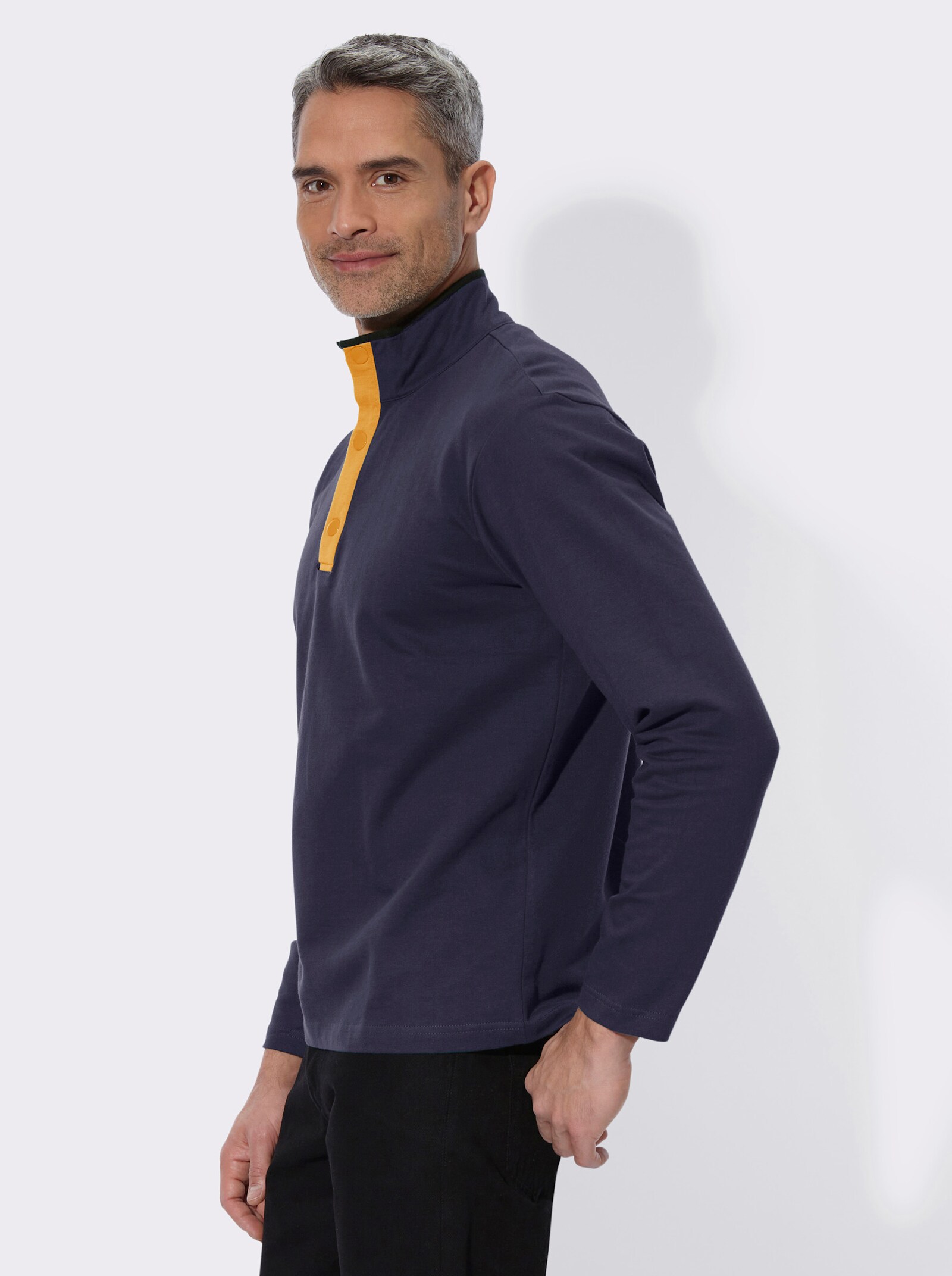 Sweatshirt mit Stehkragen - marine-ocker