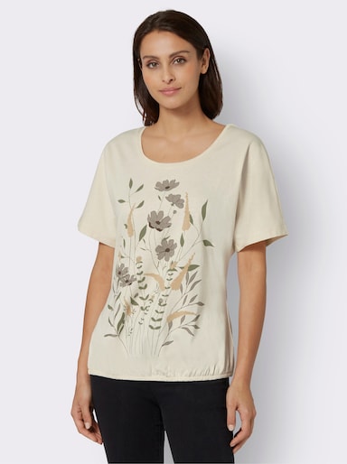 T-Shirt mit Blumen-Druck im Vorderteil - champagner