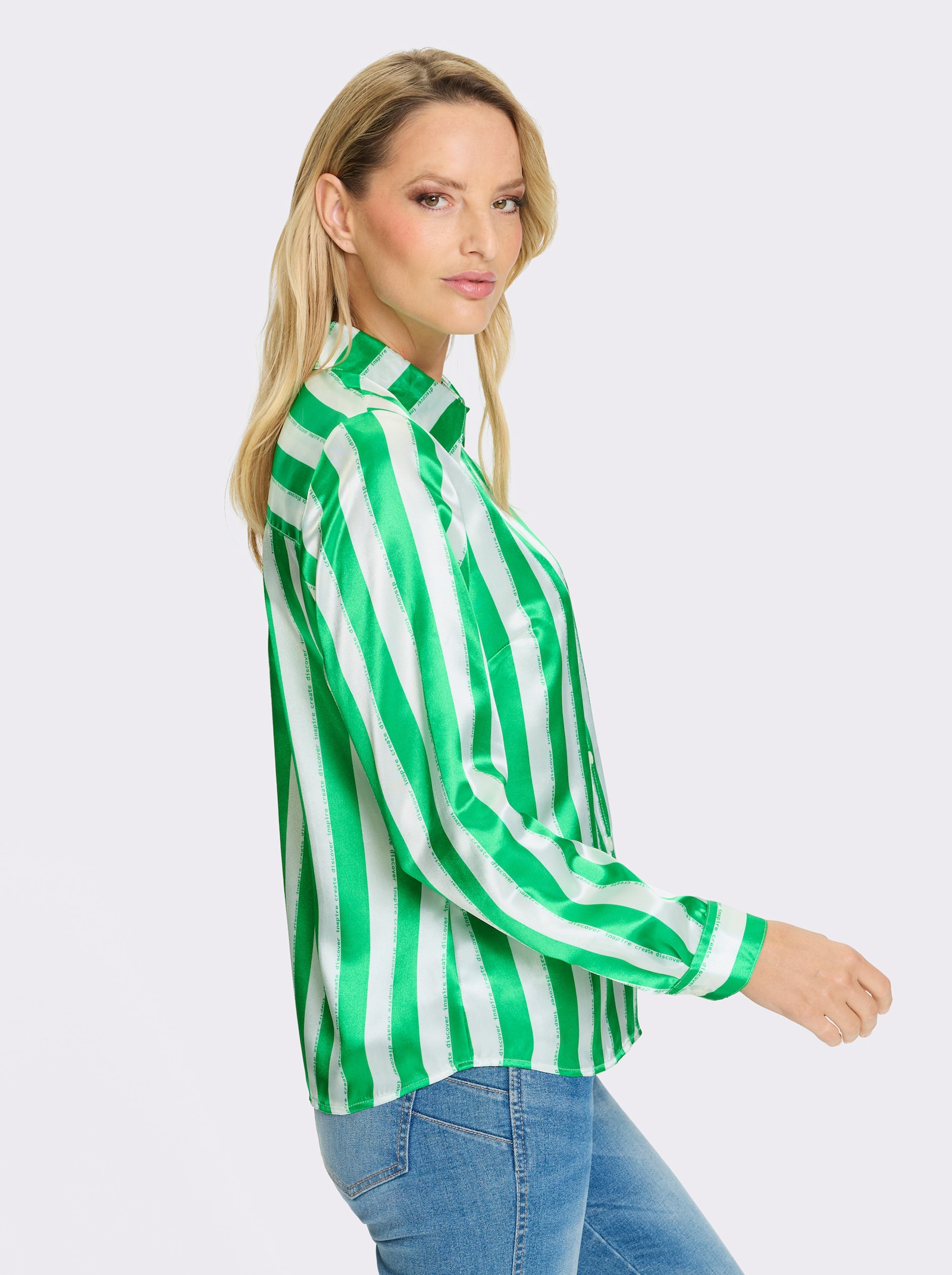 heine Hemdbluse im Streifen-Look - grasgrün-ecru-gestreift