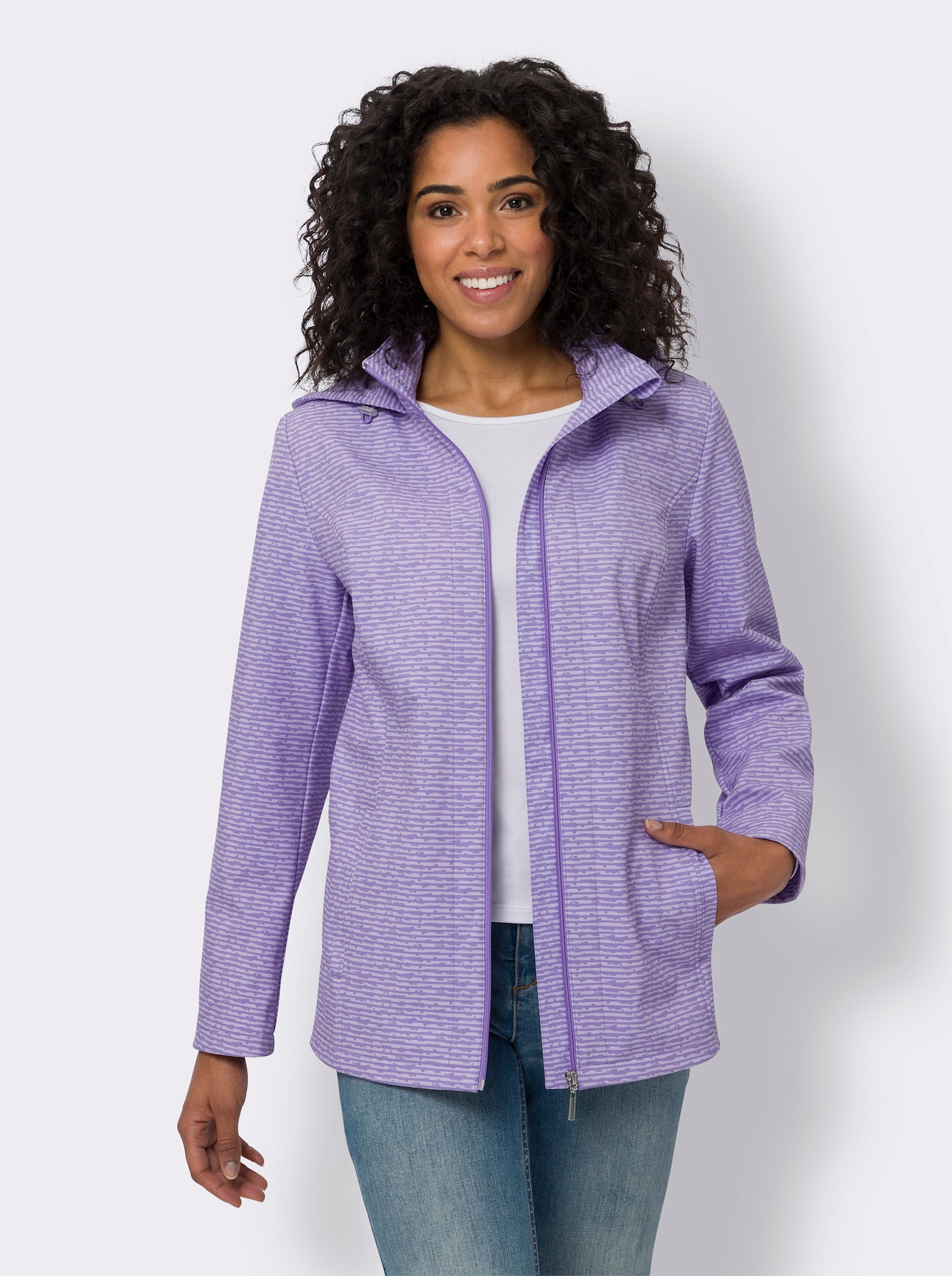 Softshelljacke innen weich angeraut - lavendel-flieder-bedruckt