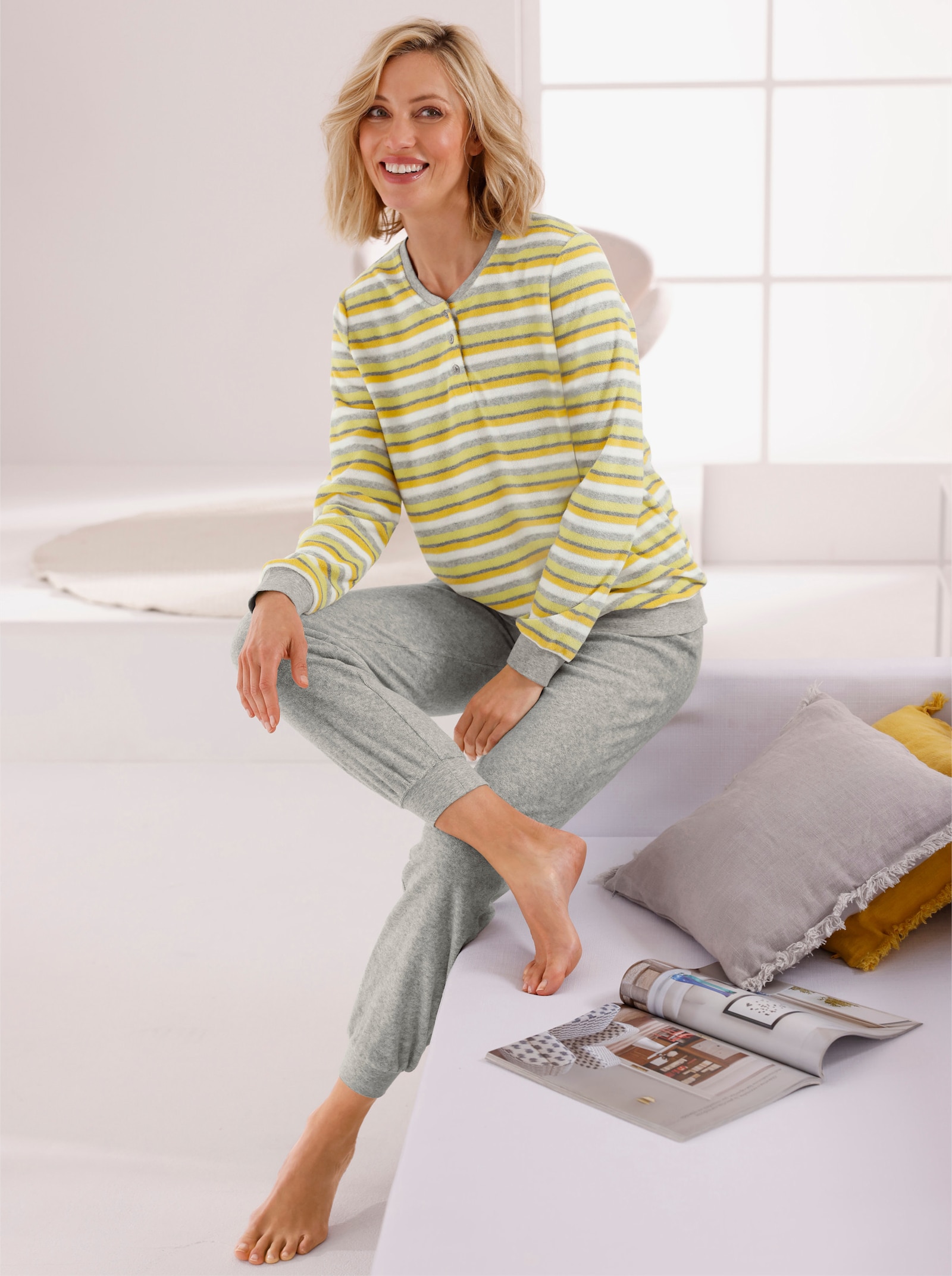 wäschepur Schlafanzug - zitrone-grau-gestreift