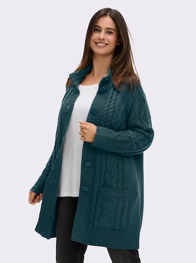 Longstrickjacke mit Einstrickmuster - petrol