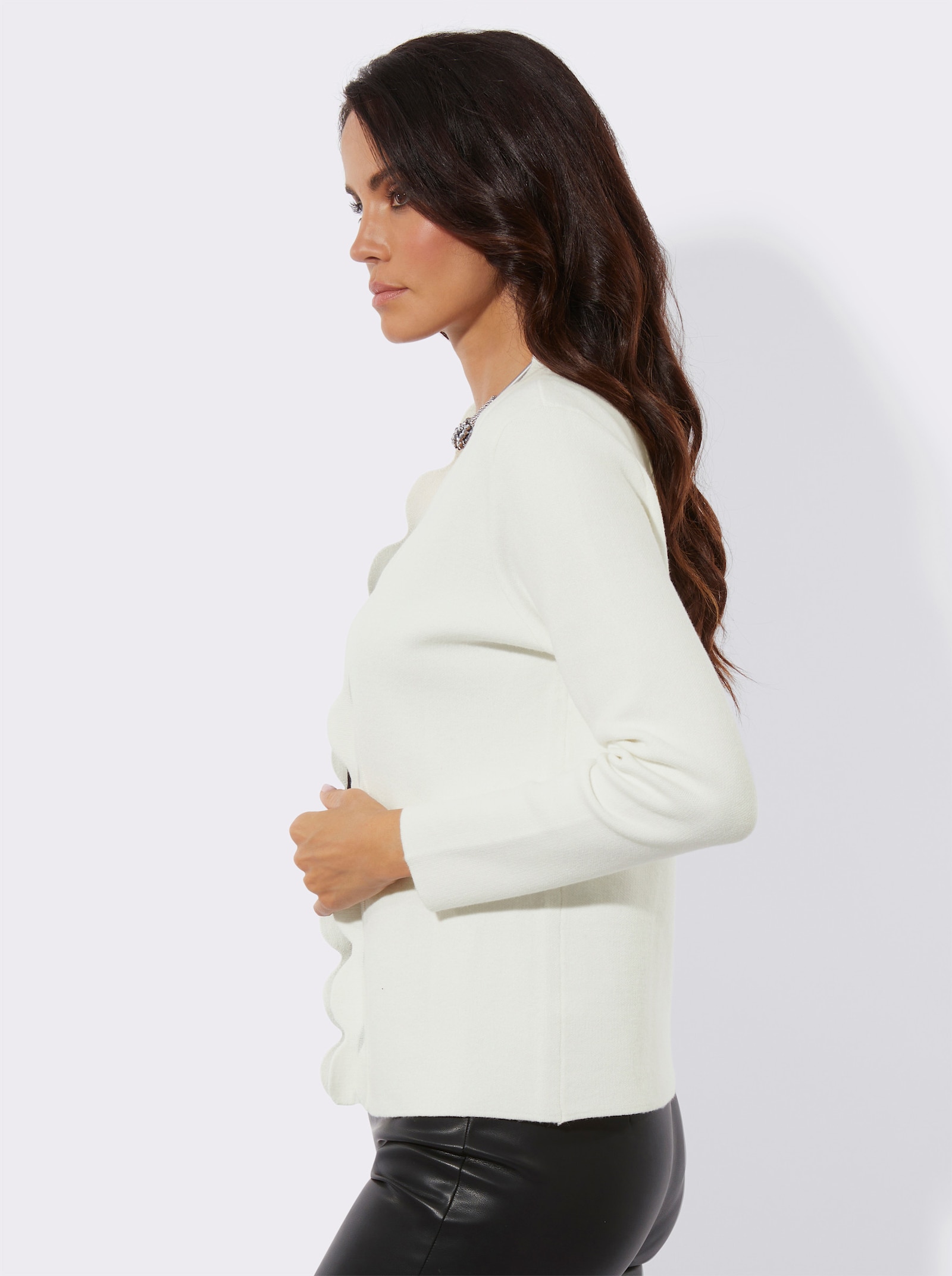 Veste en tricot avec empiècement en résille - écru