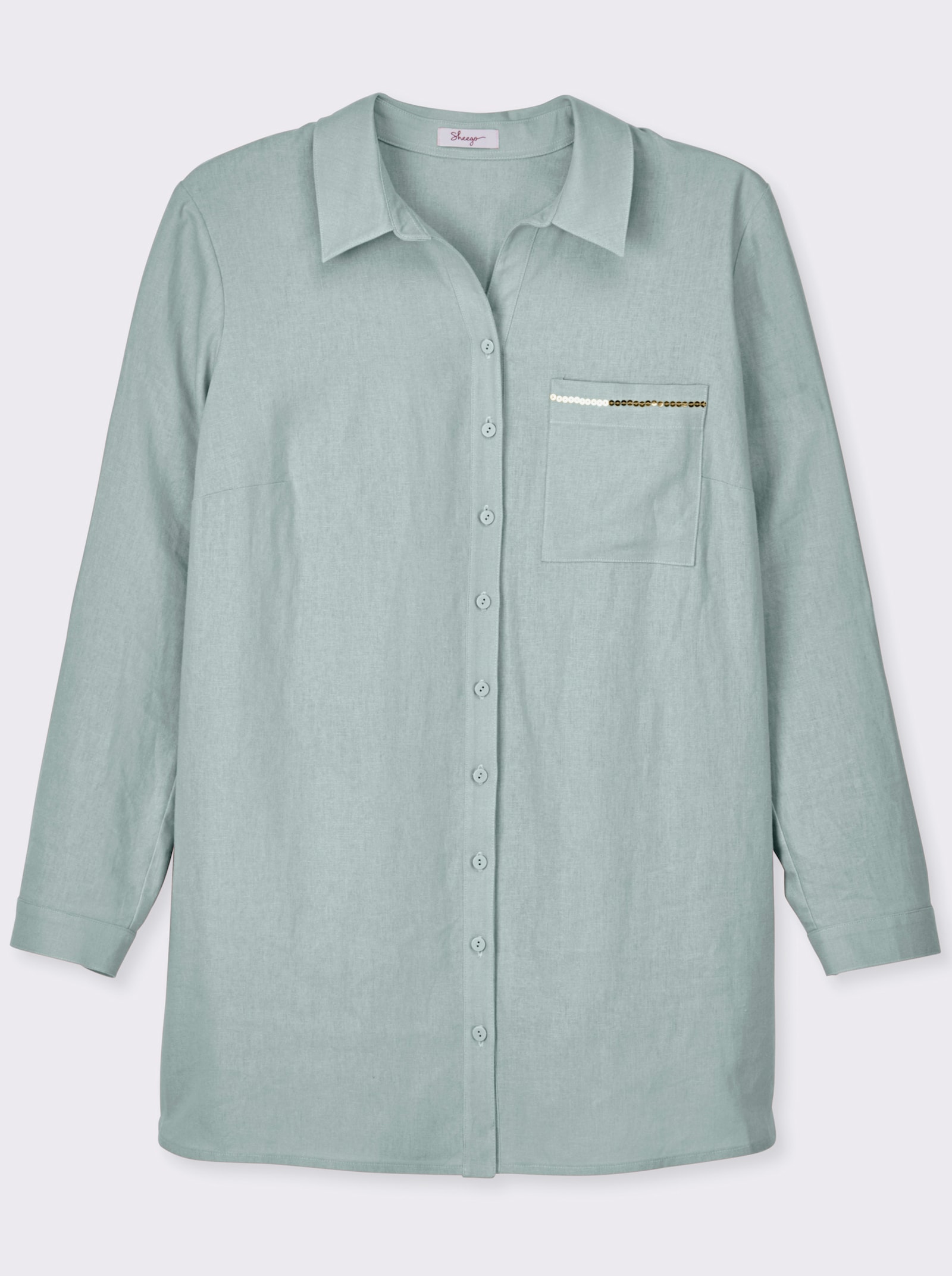 sheego Leinenbluse mit Pailletten an der Brusttasche - kalkmint