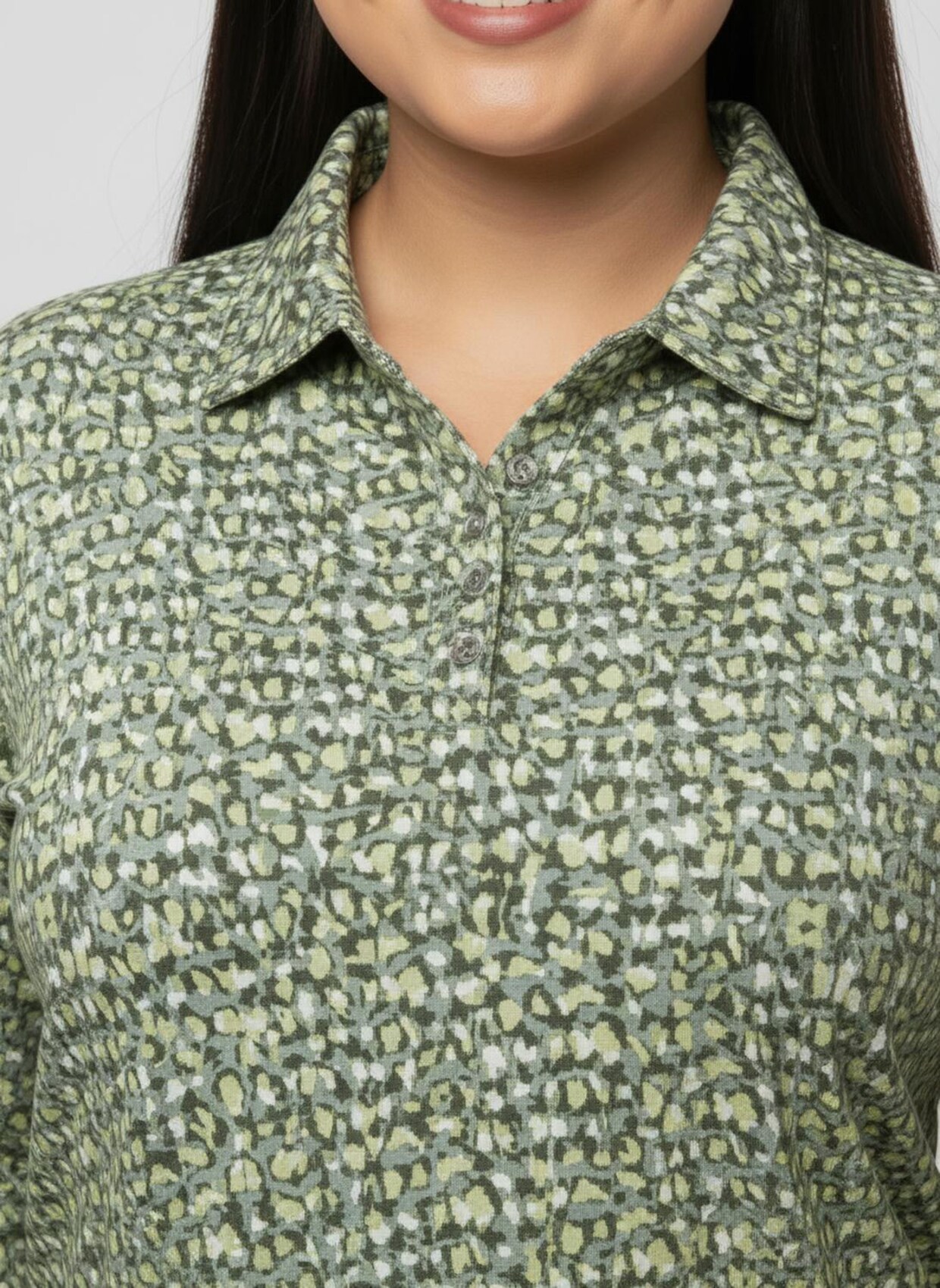 Poloshirt mit Knopfleiste - khaki-steingrau-bedruckt