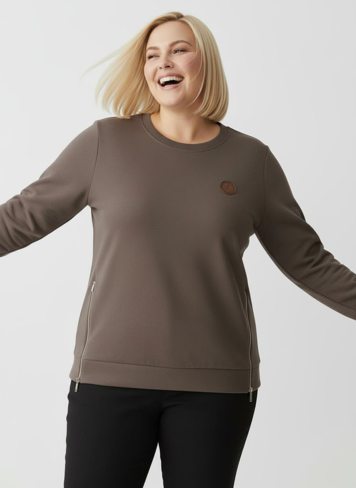 Sweatshirt mit Rippbündchen - dunkeltaupe