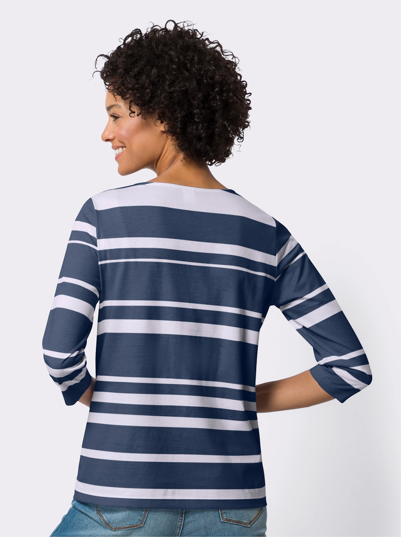 Tričko s 3/4 rukávmi z čistej bavlny - Tmavomodro-biele pruhovanie