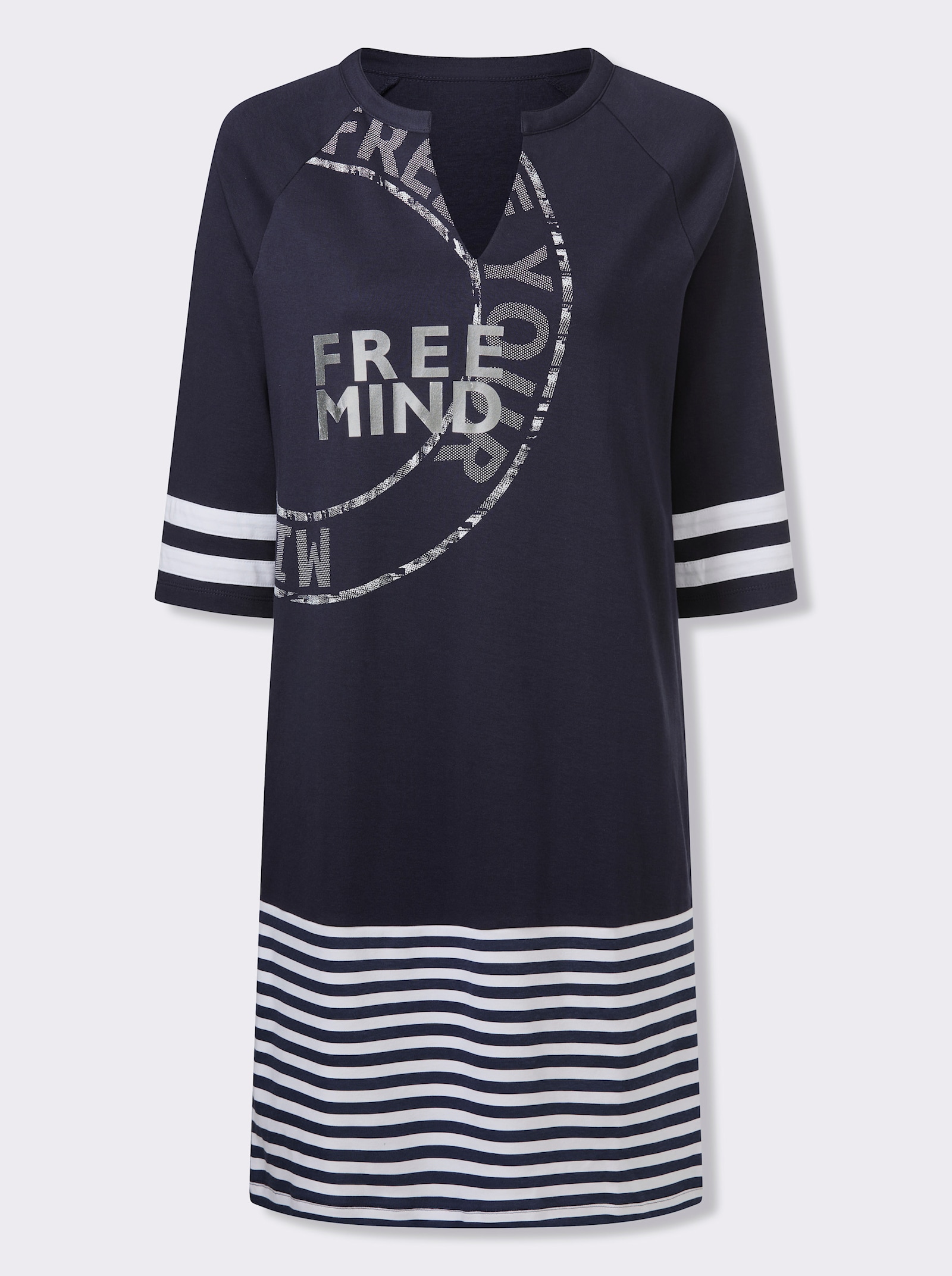 Mikinové šaty s proužkovaným potiskem - námořnická modrá-bílá