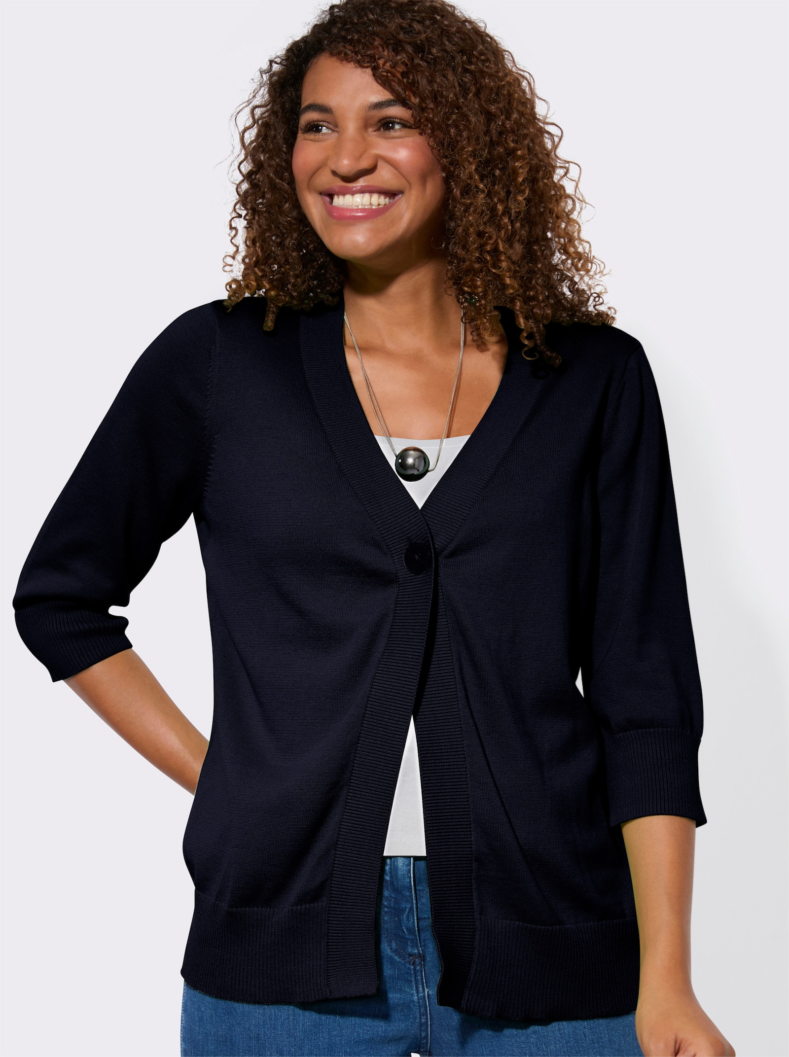 Feinstrickjacke mit gerippten Abschlüssen - marine