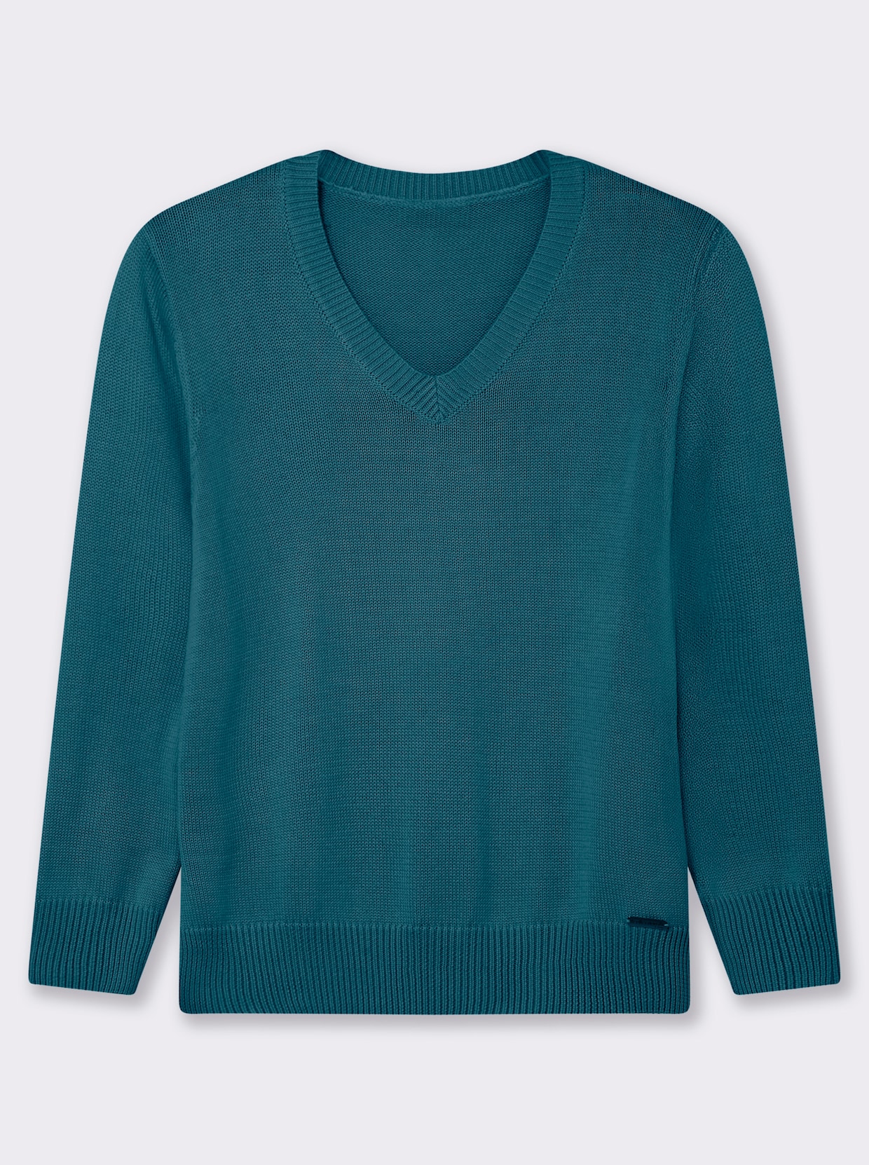 V-Ausschnitt-Pullover mit Baumwolle - petrol