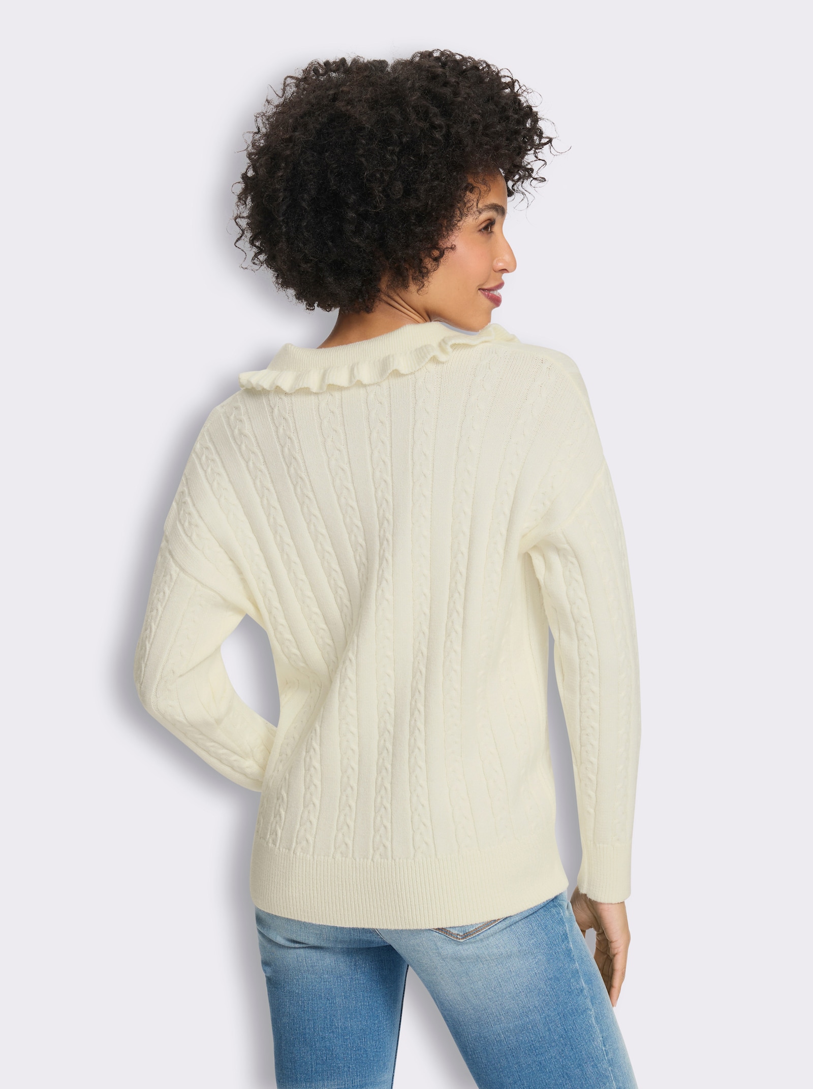 heine Langarm-Pullover mit Zopfmuster - champagner