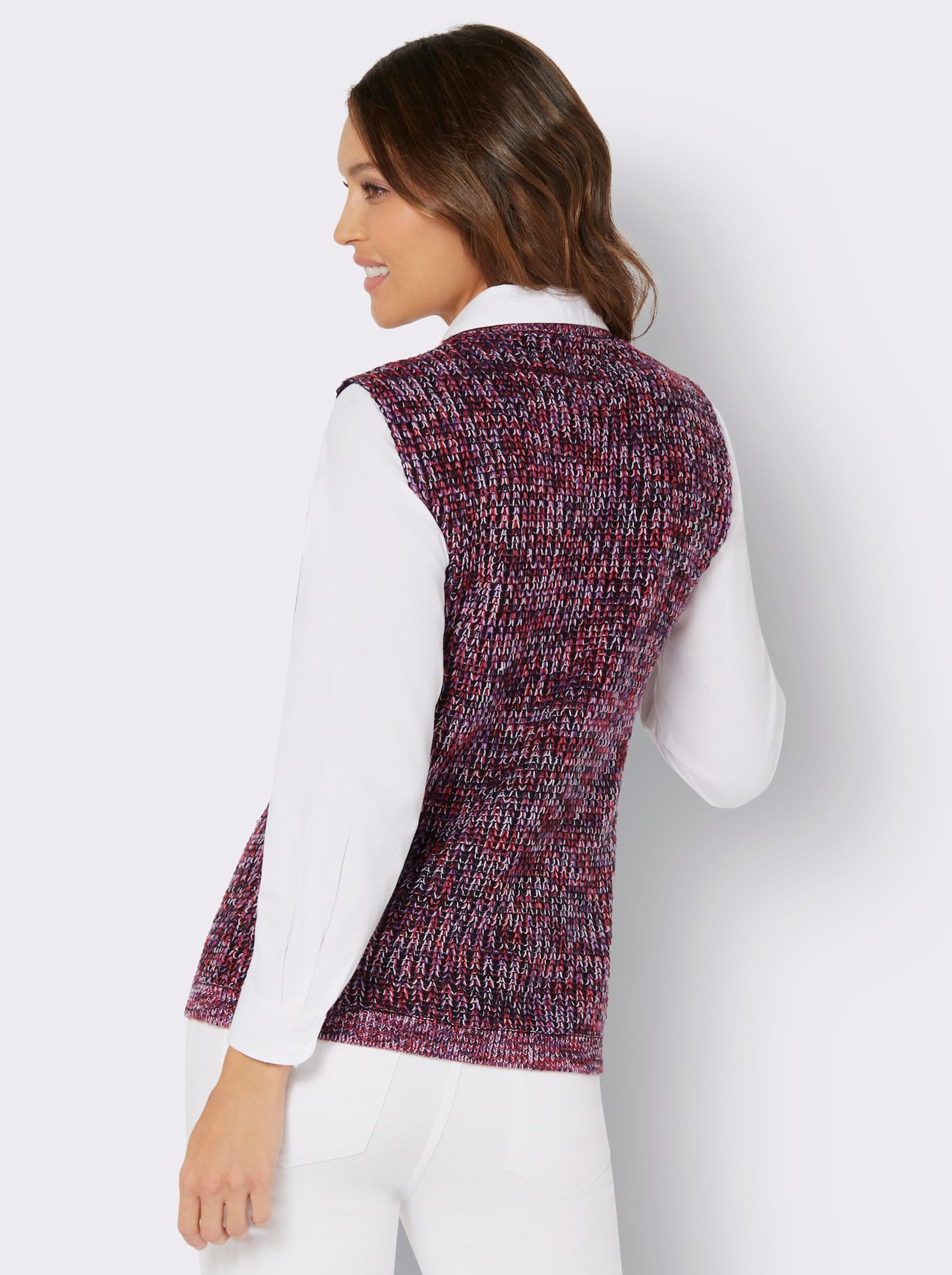 Pullunder mit Strickmuster, Melange-Garn - lila-erdbeere-meliert