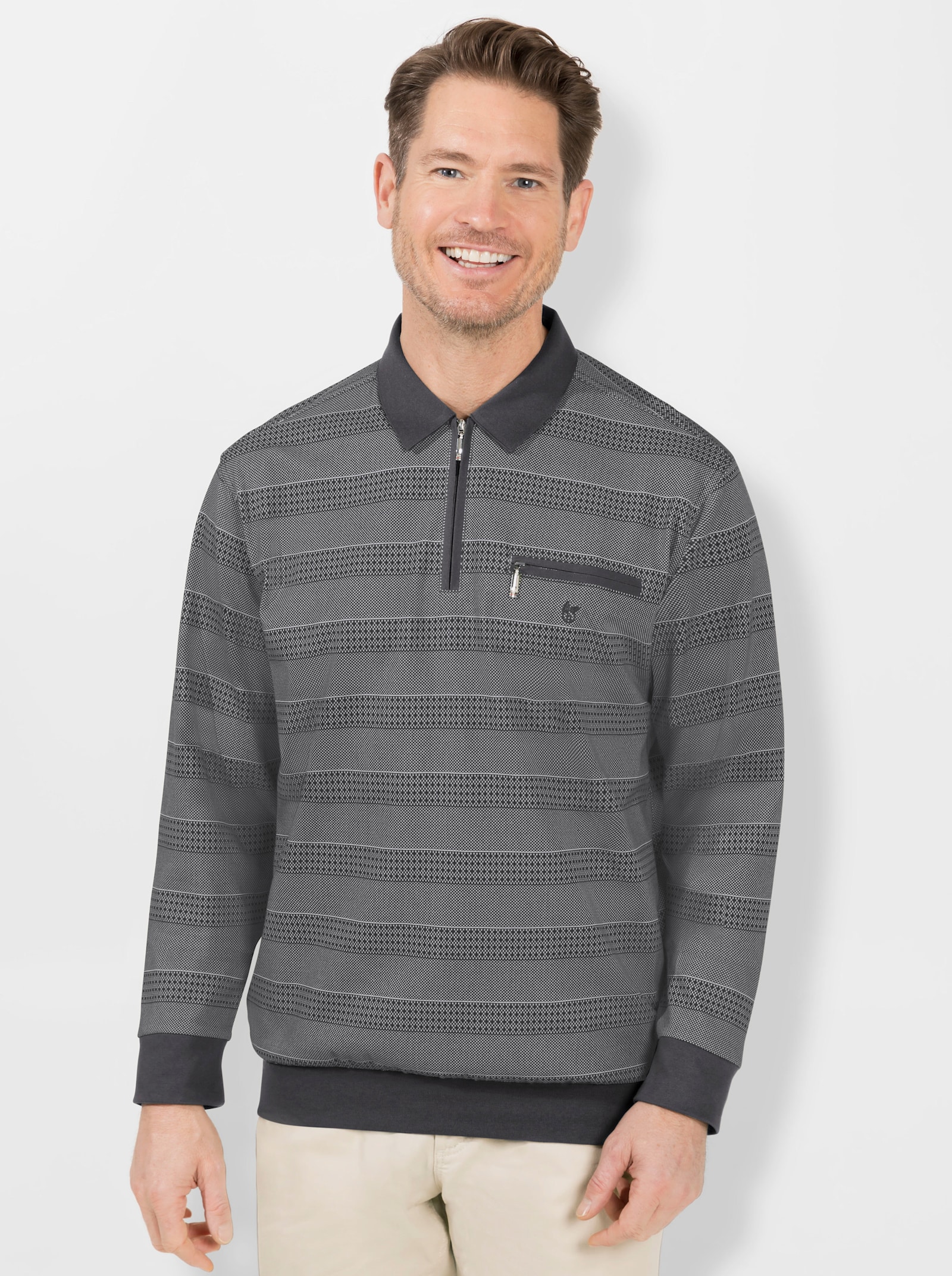 Hajo Langarm-Poloshirt - anthrazit