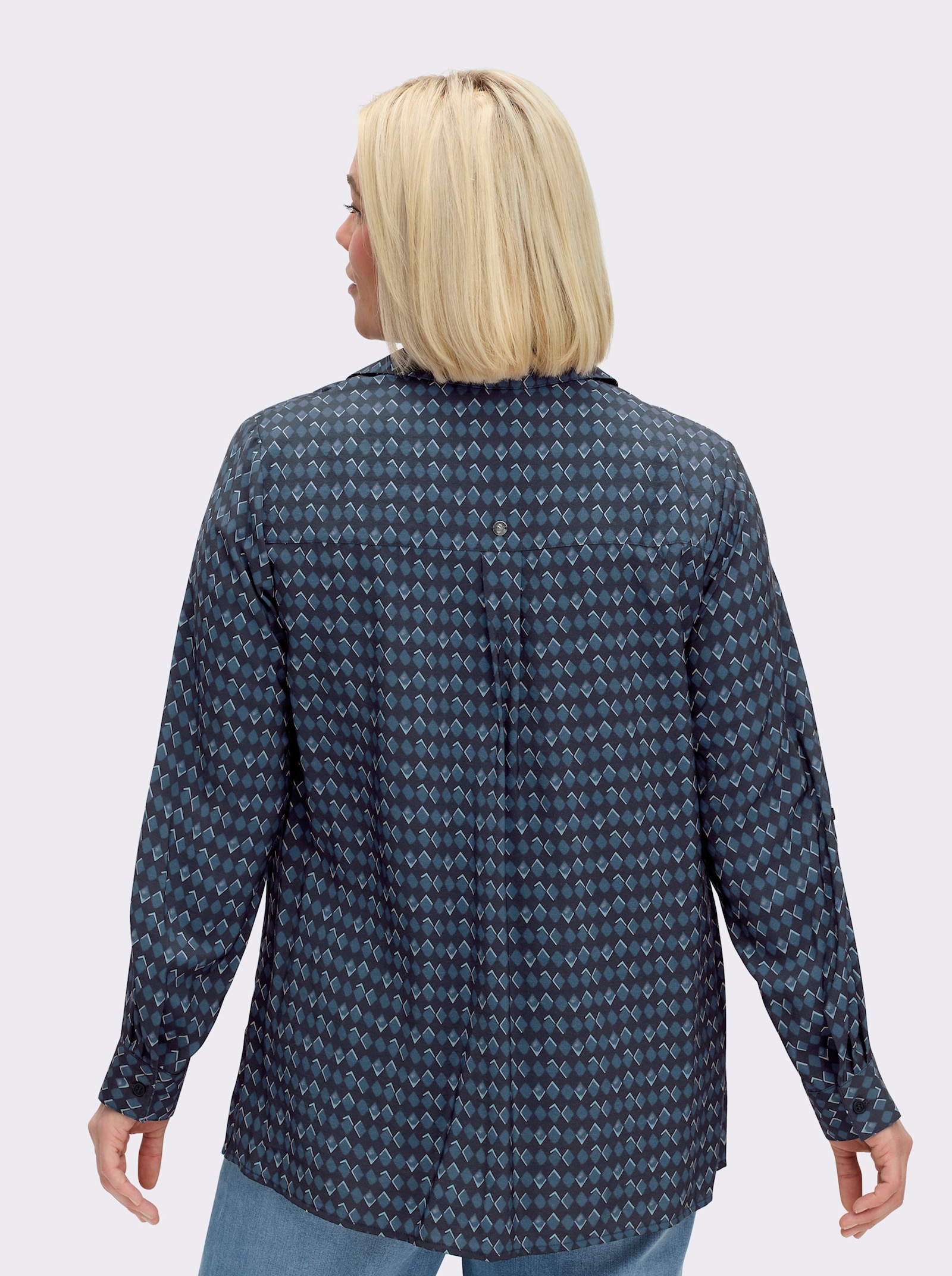 sheego Tunika mit Alloverdruck und Krempelfunktion - tiefblau-dunkelblau-bedruckt