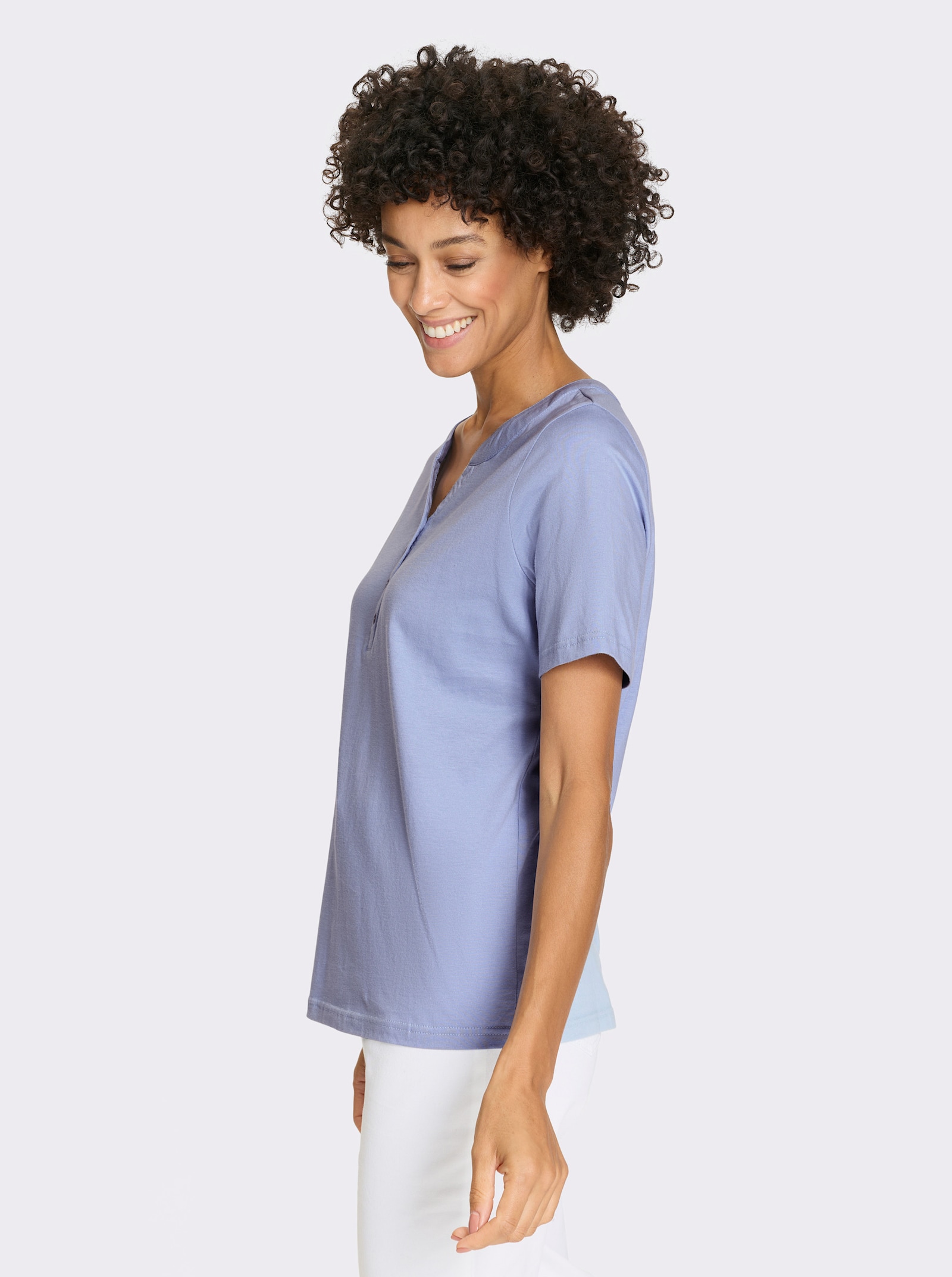 Kurzarmshirt mit Kontrastknöpfen - bleu