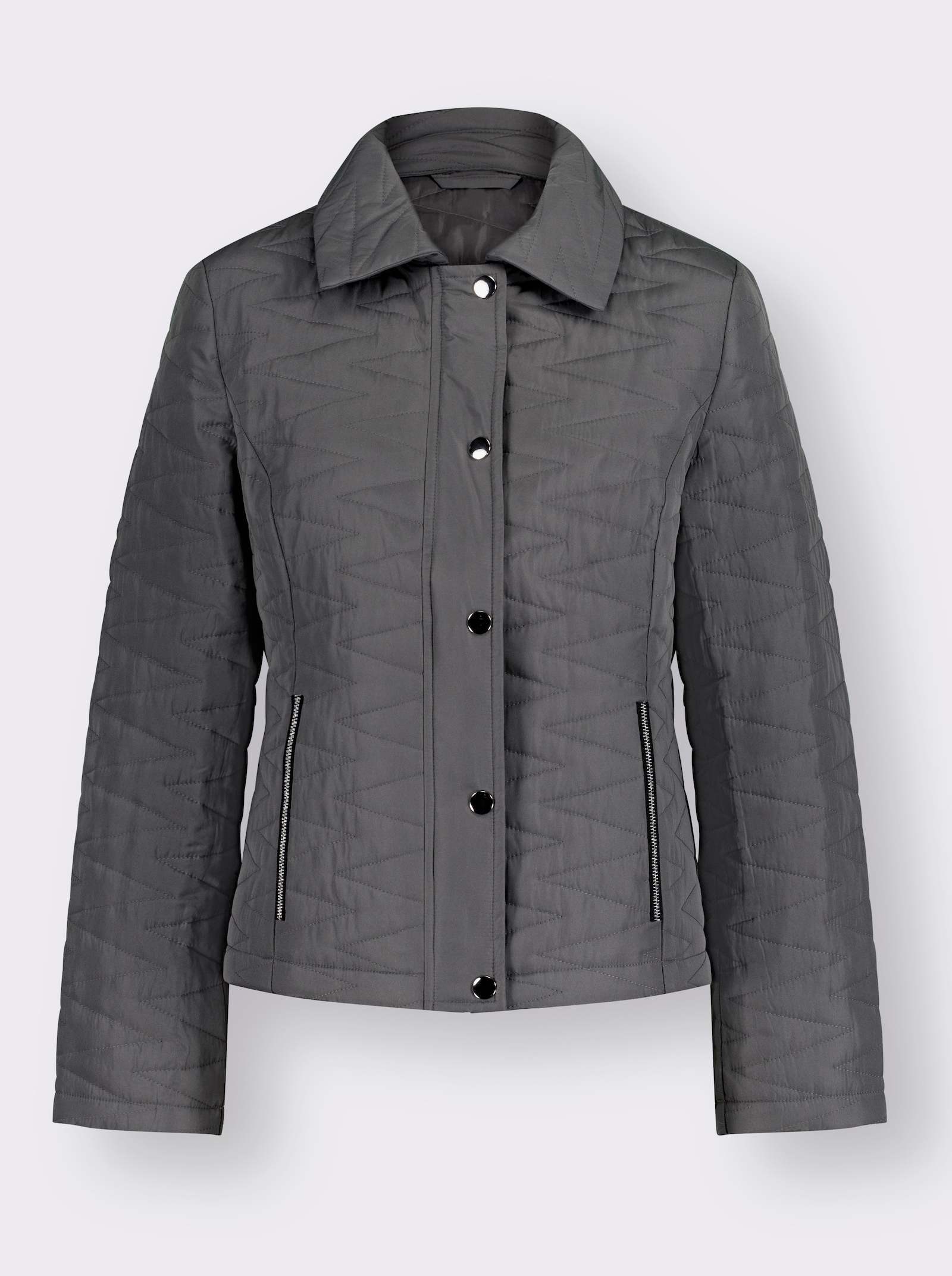 Prešívaná bunda s ležatým golierom - antracitová