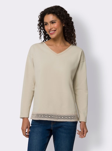 heine V-Shirt mit Spitze am Saum - sand