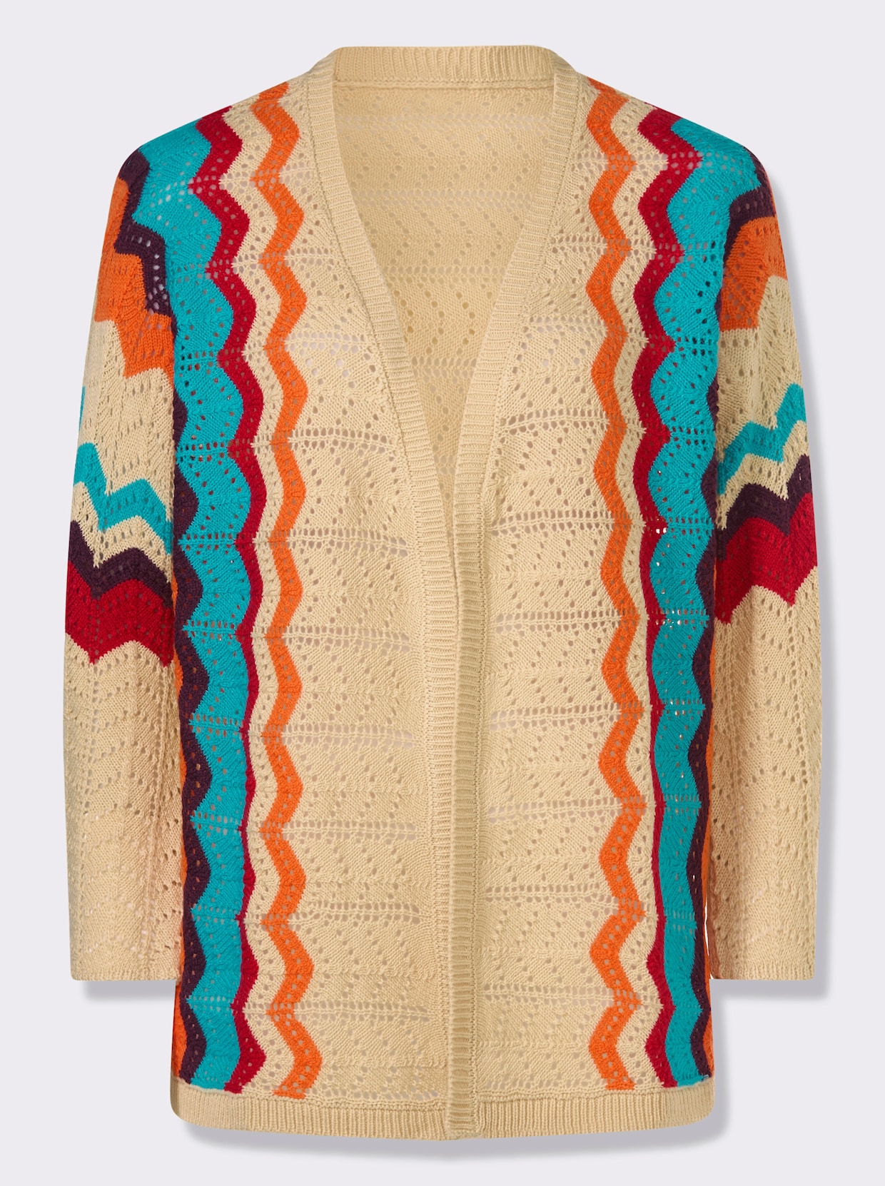 Ajourstrickjacke - sand-erdbeere-gemustert