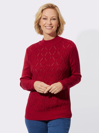 Stehkragenpullover mit Einstrickmuster - rot
