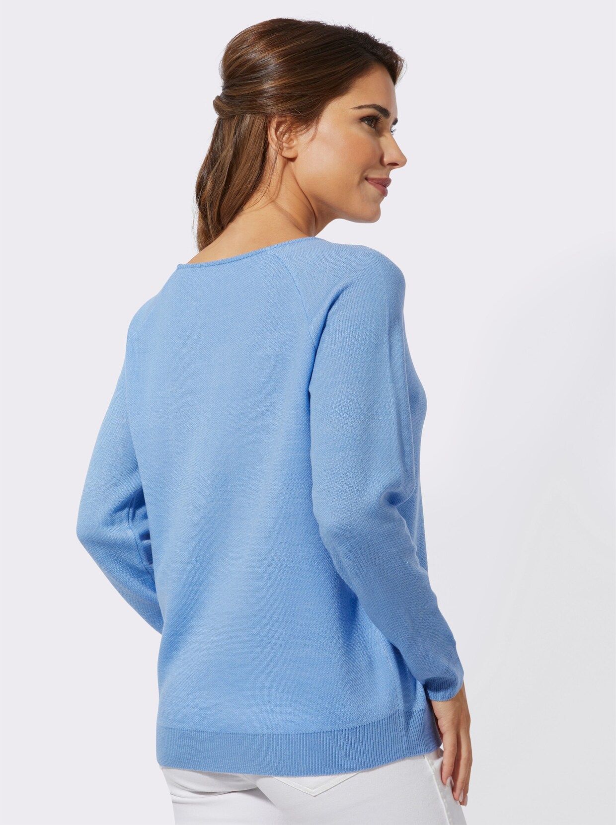 Langarm-Pullover - himmelblau-weiß-gemustert