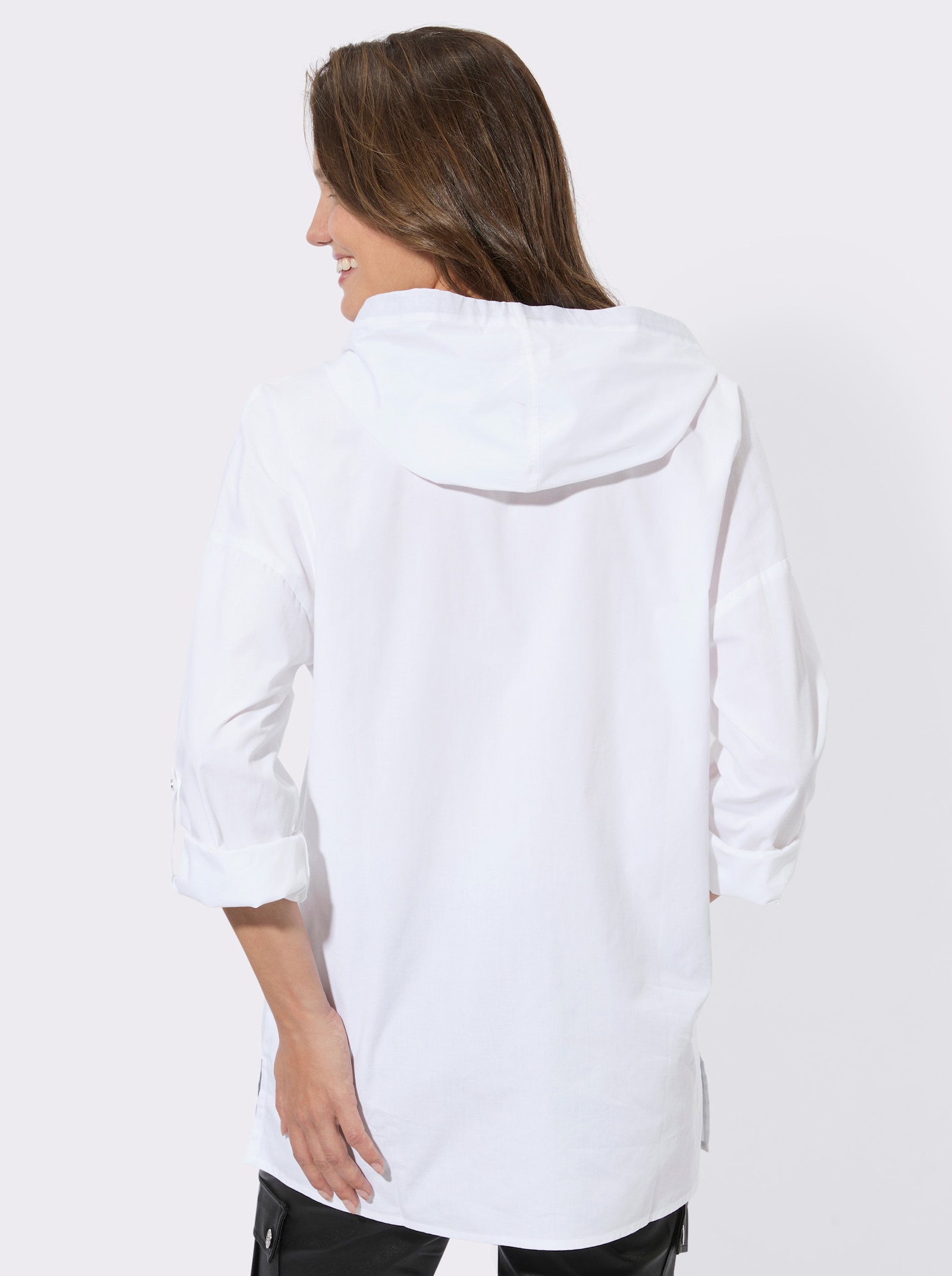Longbluse mit Patches im Vorderteil - weiß