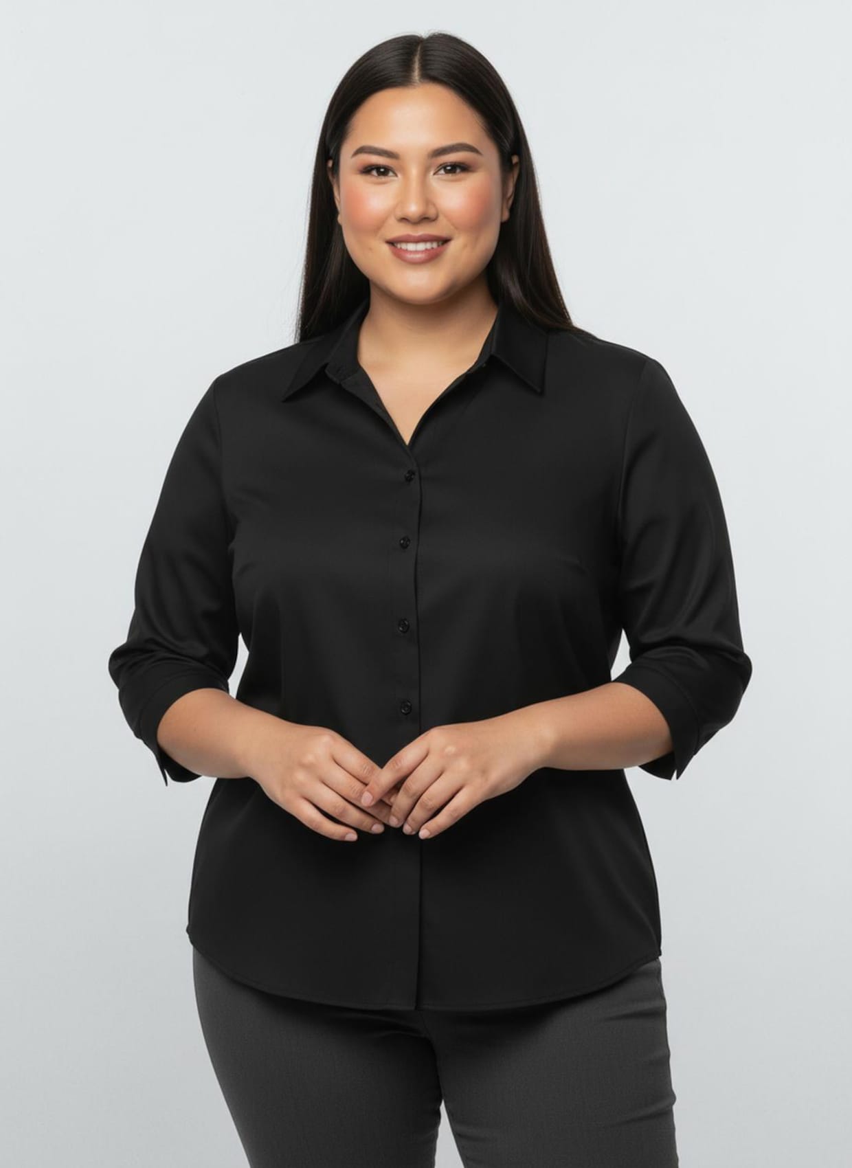 Hemdbluse mit 3/4-Ärmeln - schwarz