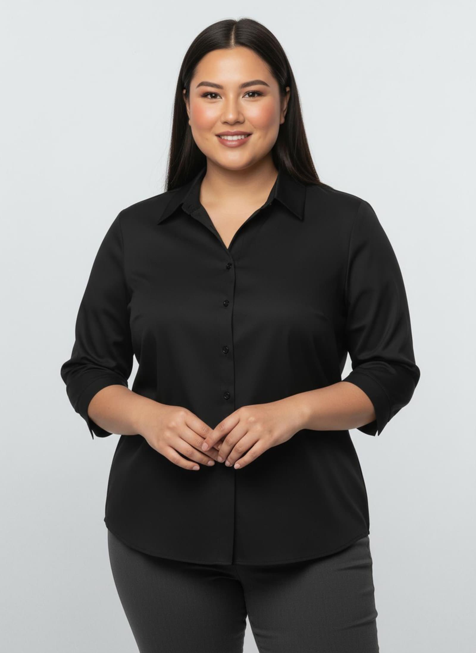 Hemdbluse mit 3/4-Ärmeln - schwarz