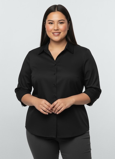 Hemdbluse mit 3/4-Ärmeln - schwarz