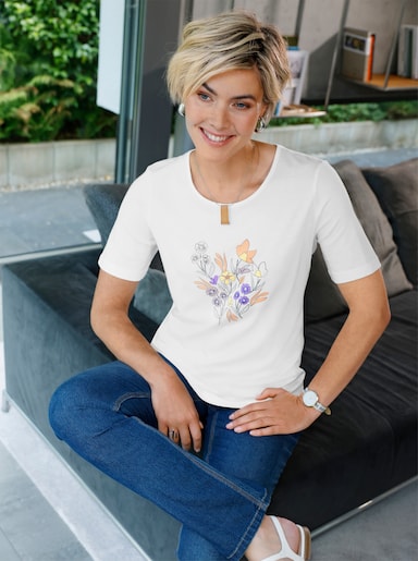 Kurzarmshirt mit platziertem Druck - ecru