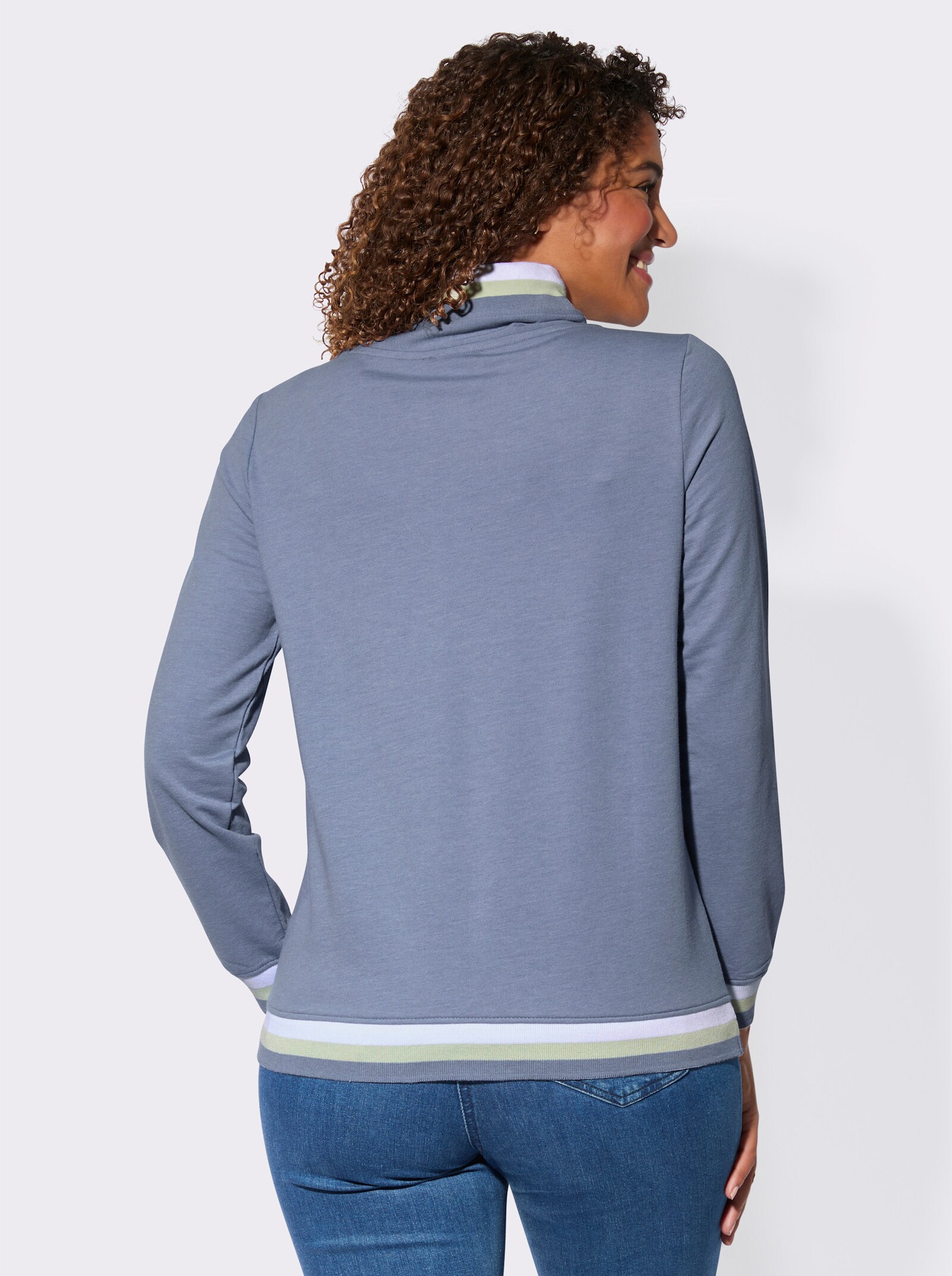 Sweatshirt mit überlappendem Rollkragen - taubenblau