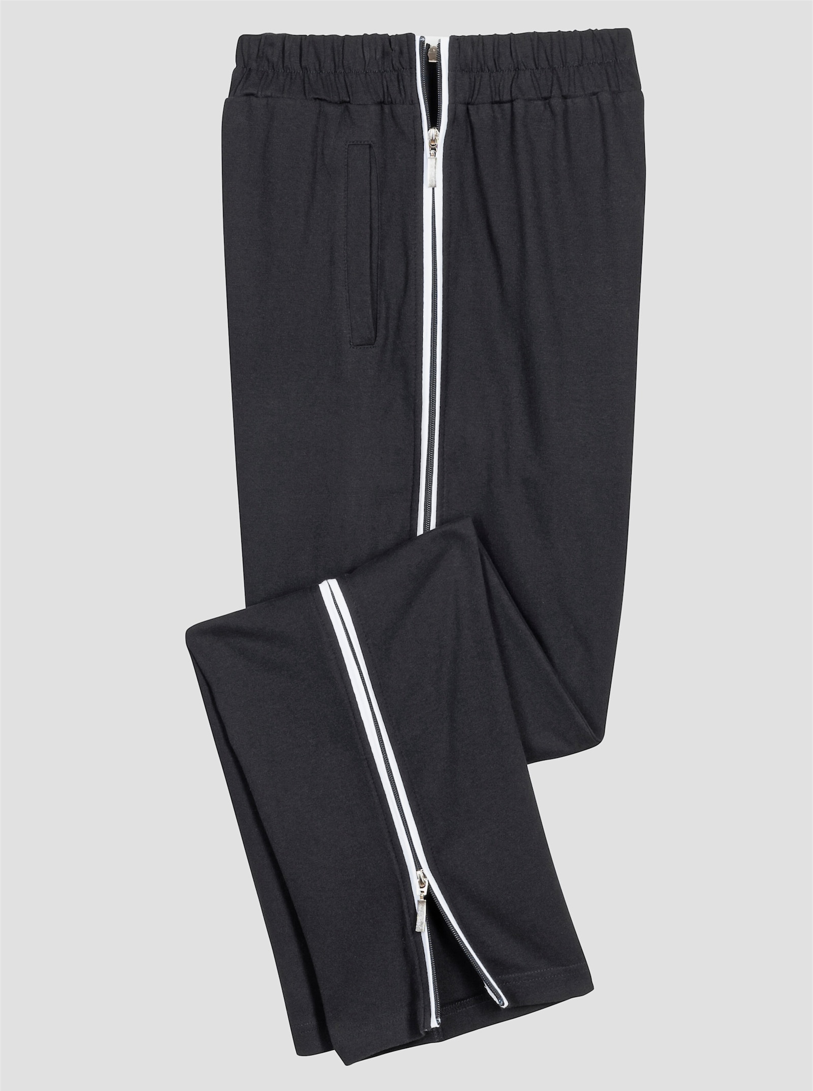 Freizeithose mit Bein-Zipper - schwarz