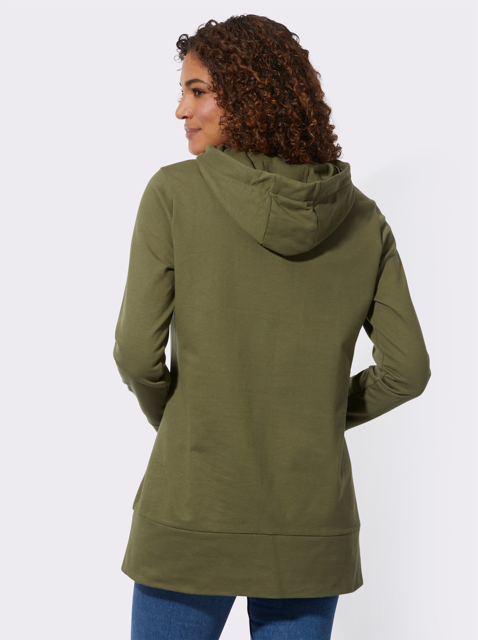 Lang sweatshirt met capuchon - olijf