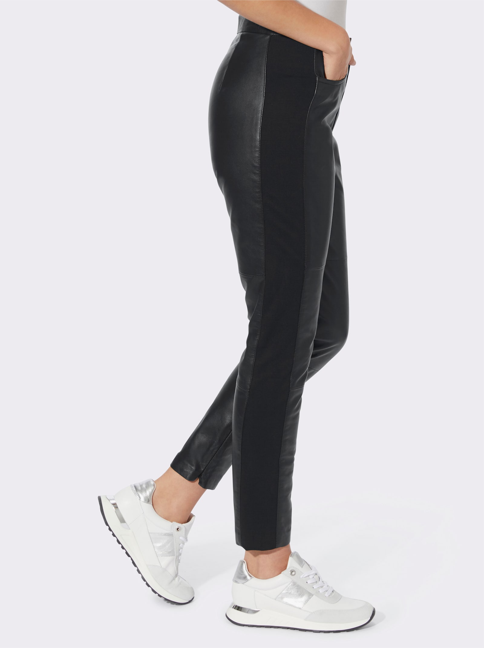 heine Leren broek met comfortabele stretchinzet - zwart