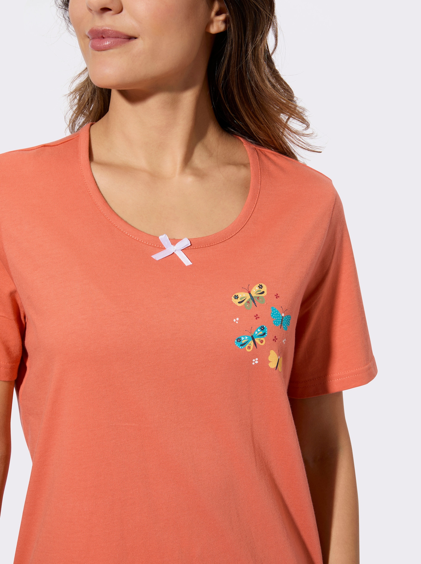 Capri-Schlafanzug mit Schmetterlings-Motive - papaya-weiß-bedruckt