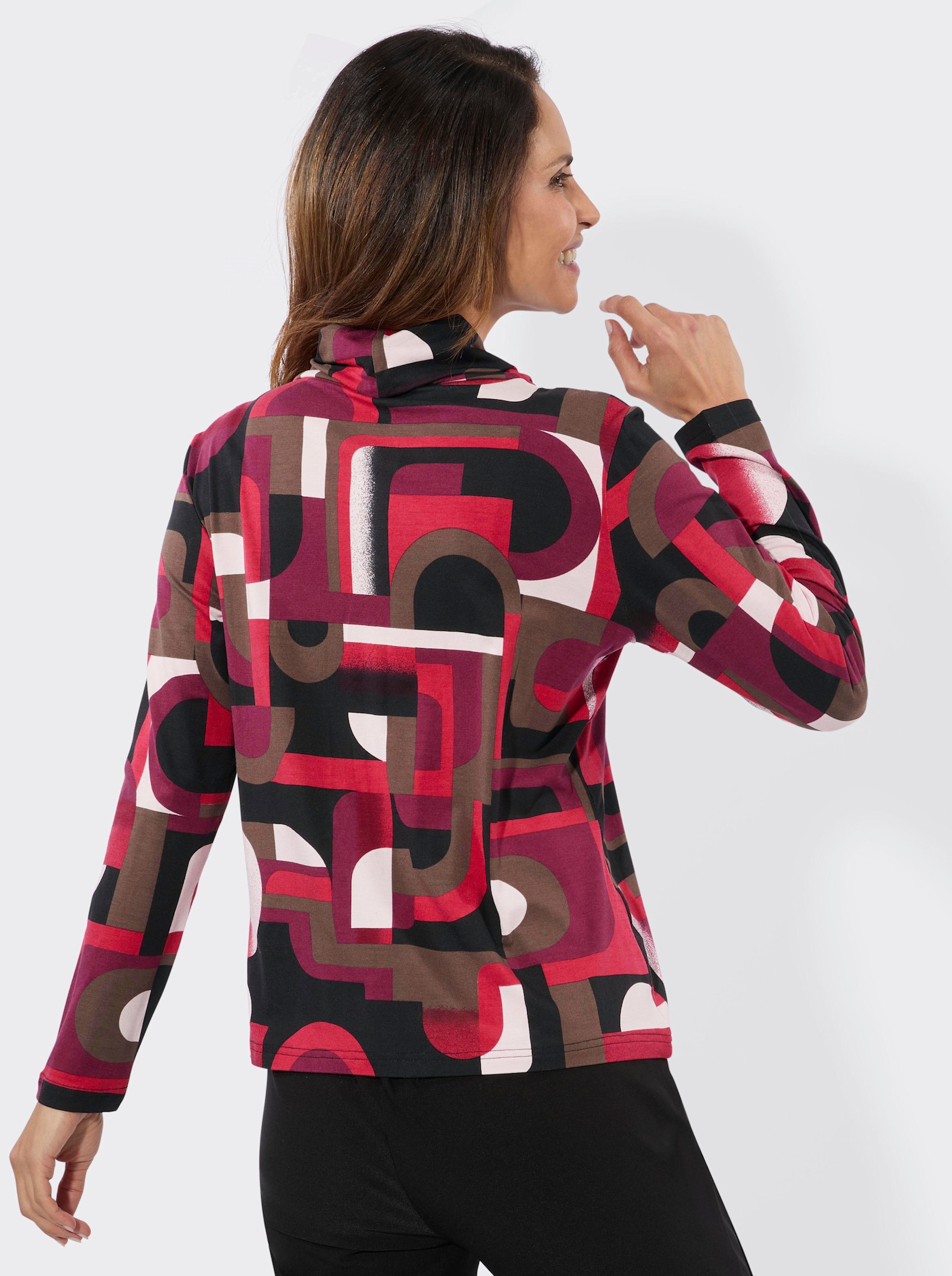 Rollkragenshirt mit grafischem Druck - bordeaux-schoko-bedruckt