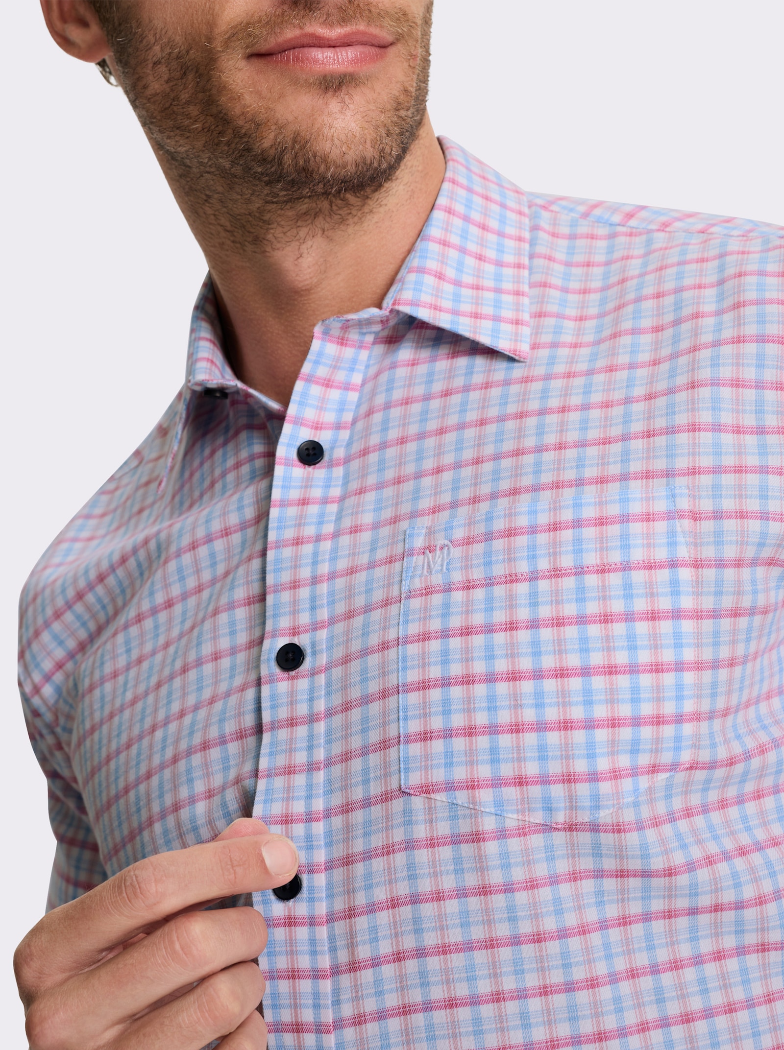 Marco Donati Kurzarmhemd , bügelfrei - himmelblau-fuchsia-kariert