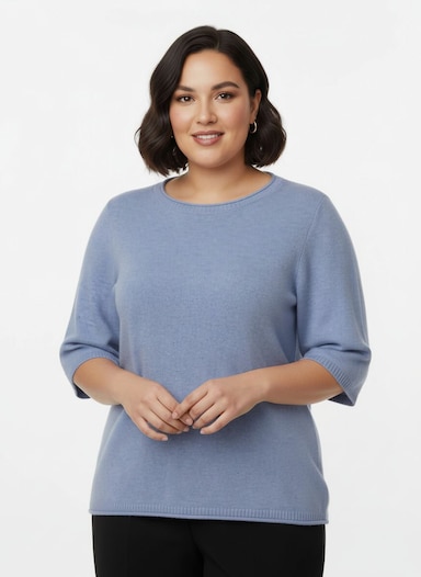 Feinstrickpullover - blau-meliert