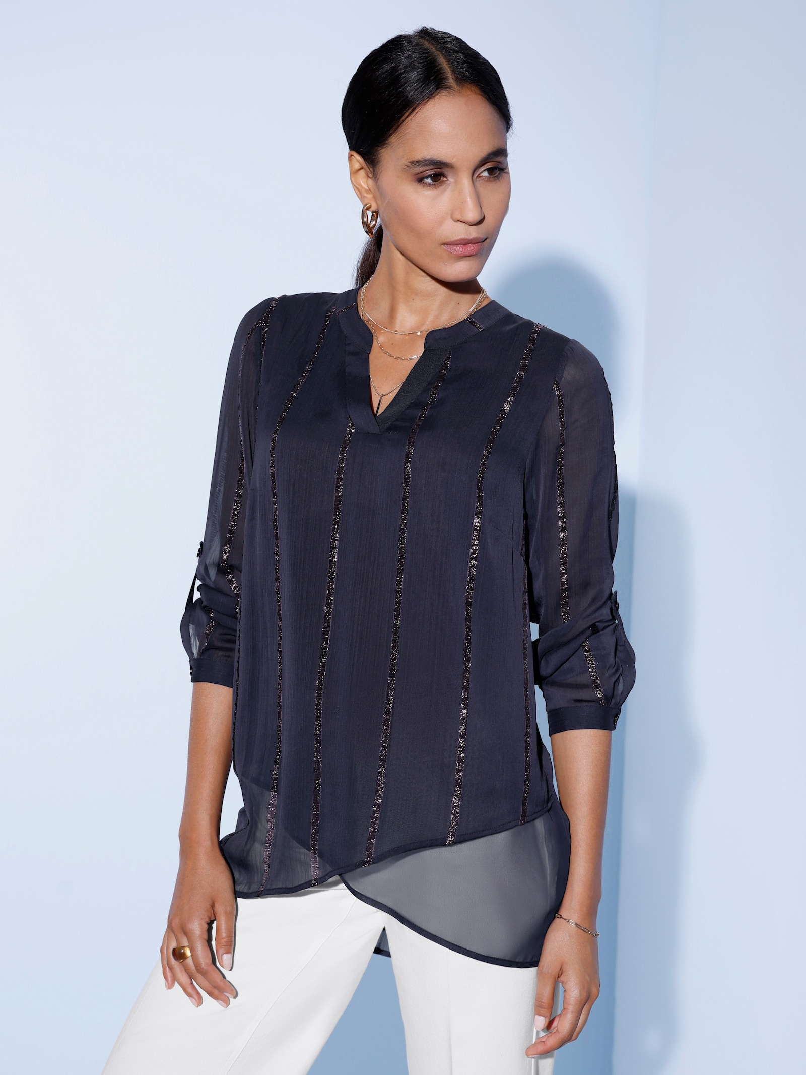 Longbluse mit Glanzstreifen - marine