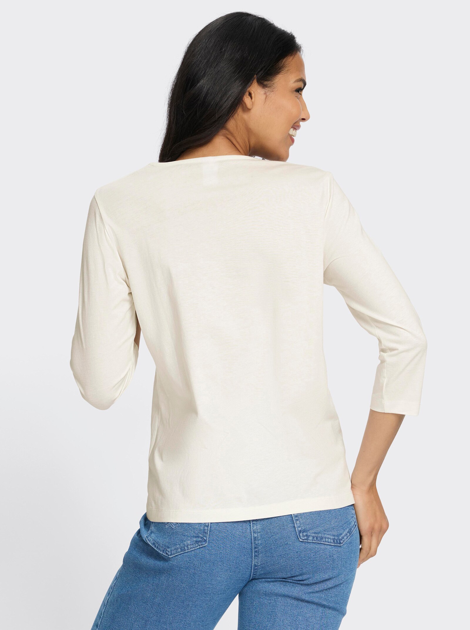 3/4-Arm-Shirt mit Glitzerdruck - ecru-grau