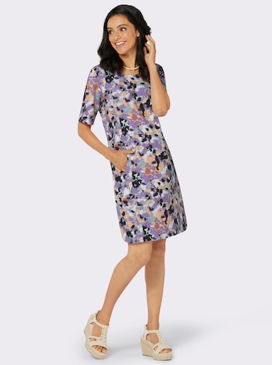 Sweatkleid mit Taschen - apricot-lavendel-bedruckt