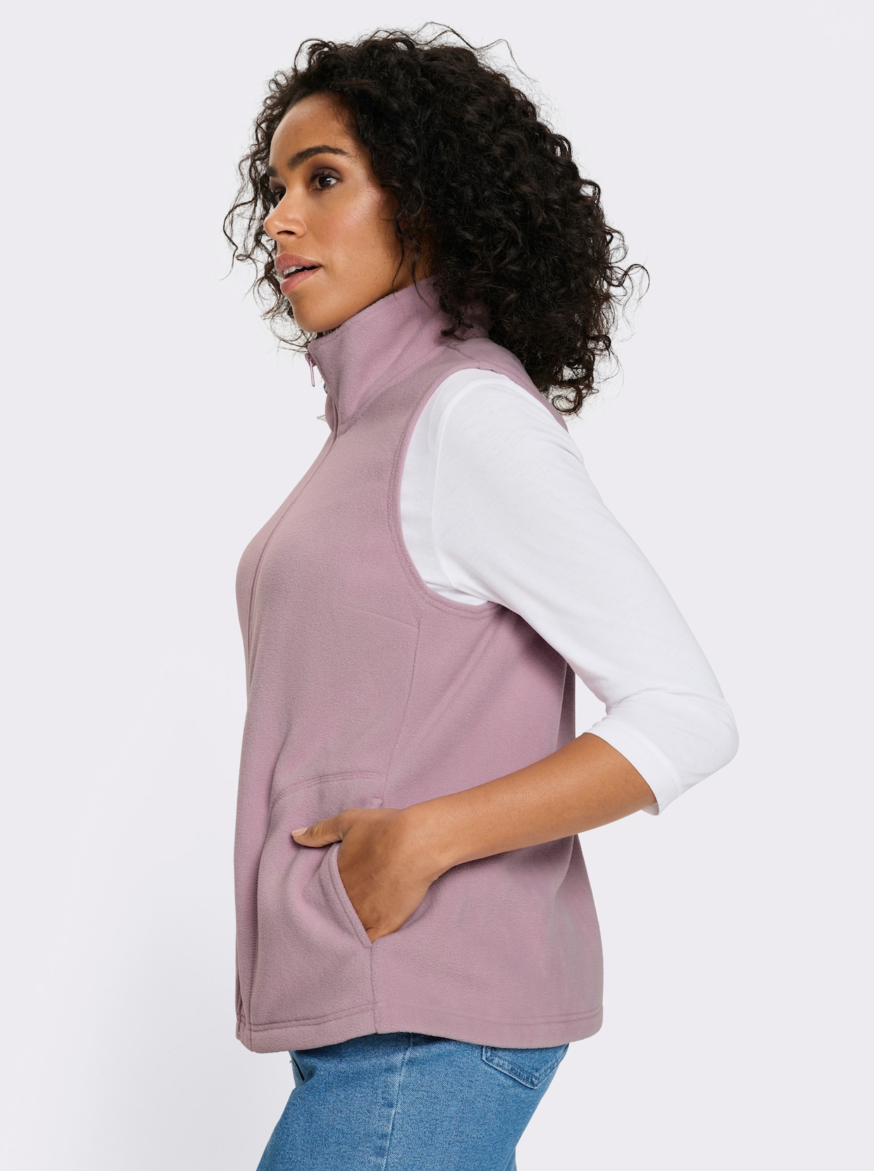 Fleecegilet met opstaande kraag - mauve