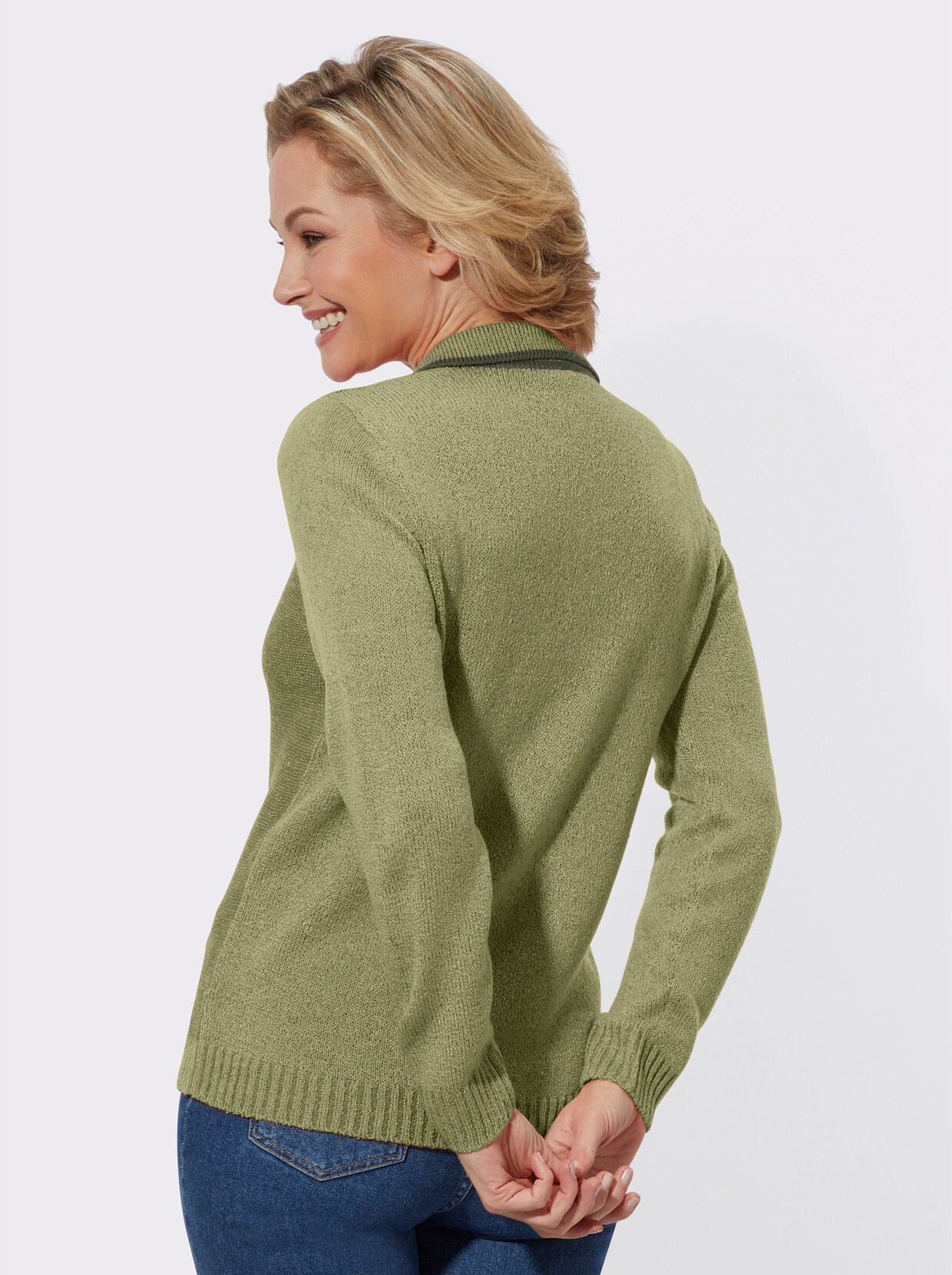 Bouclé-pullover - lindegroen gemêleerd