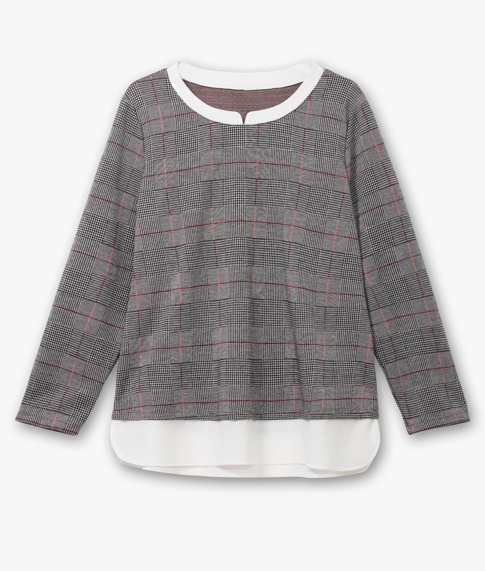 2-in-1-Shirt aus formstabilem Jersey - schwarz-rot-kariert