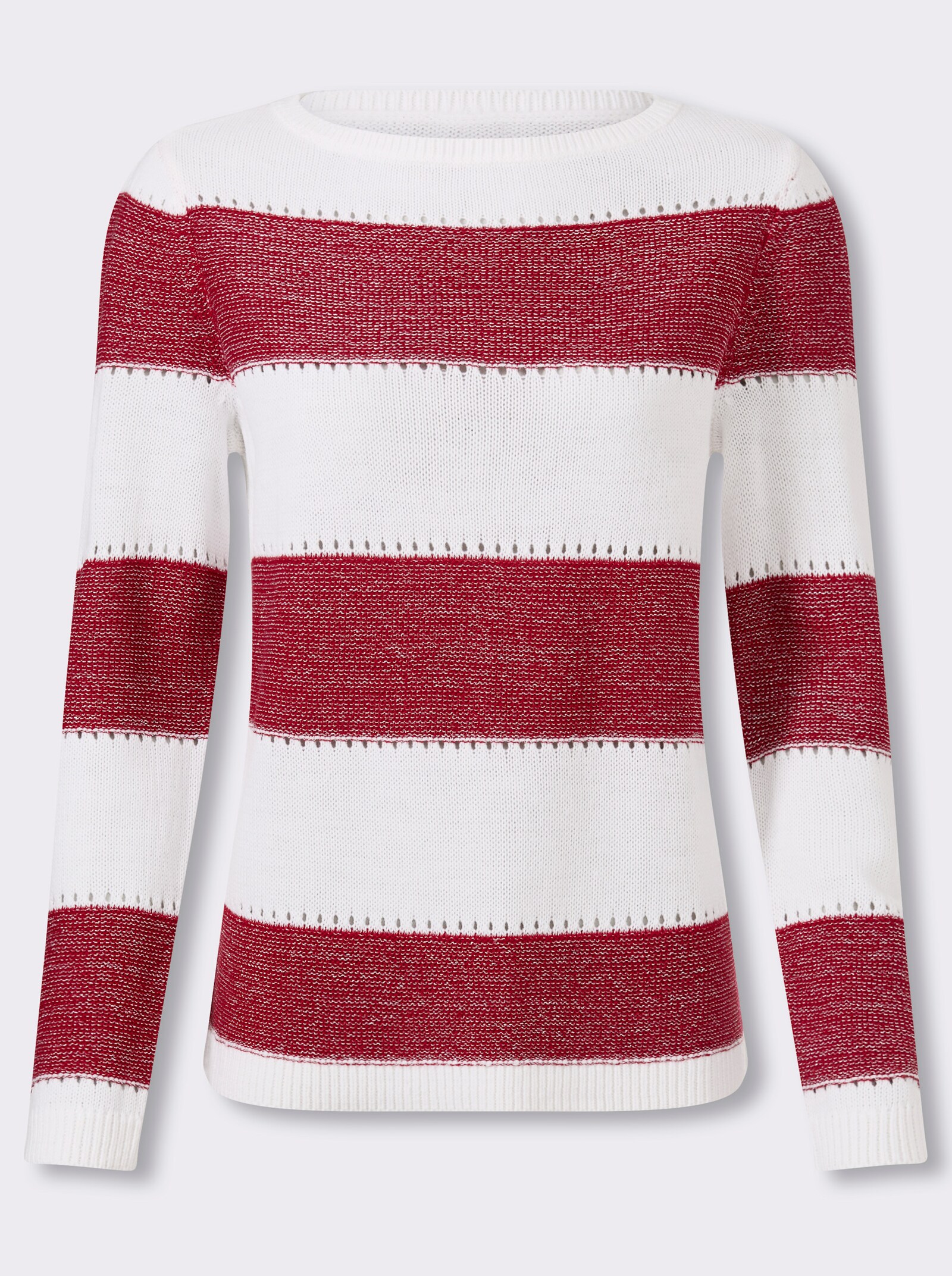Langarm-Pullover mit Glanzgarn, Streifen-Muster - rot-ecru-gemustert