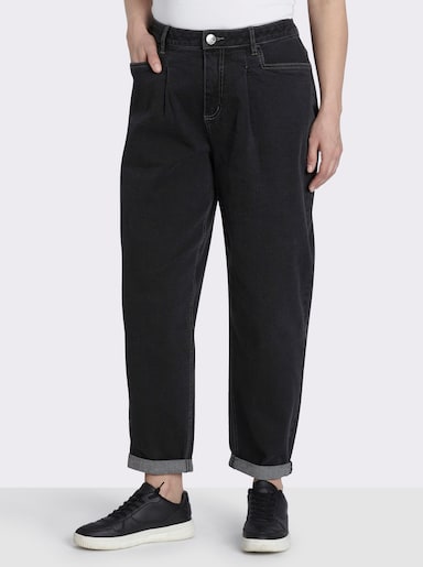sheego Jeans mit Barrel-Leg und Turn-ups - black denim