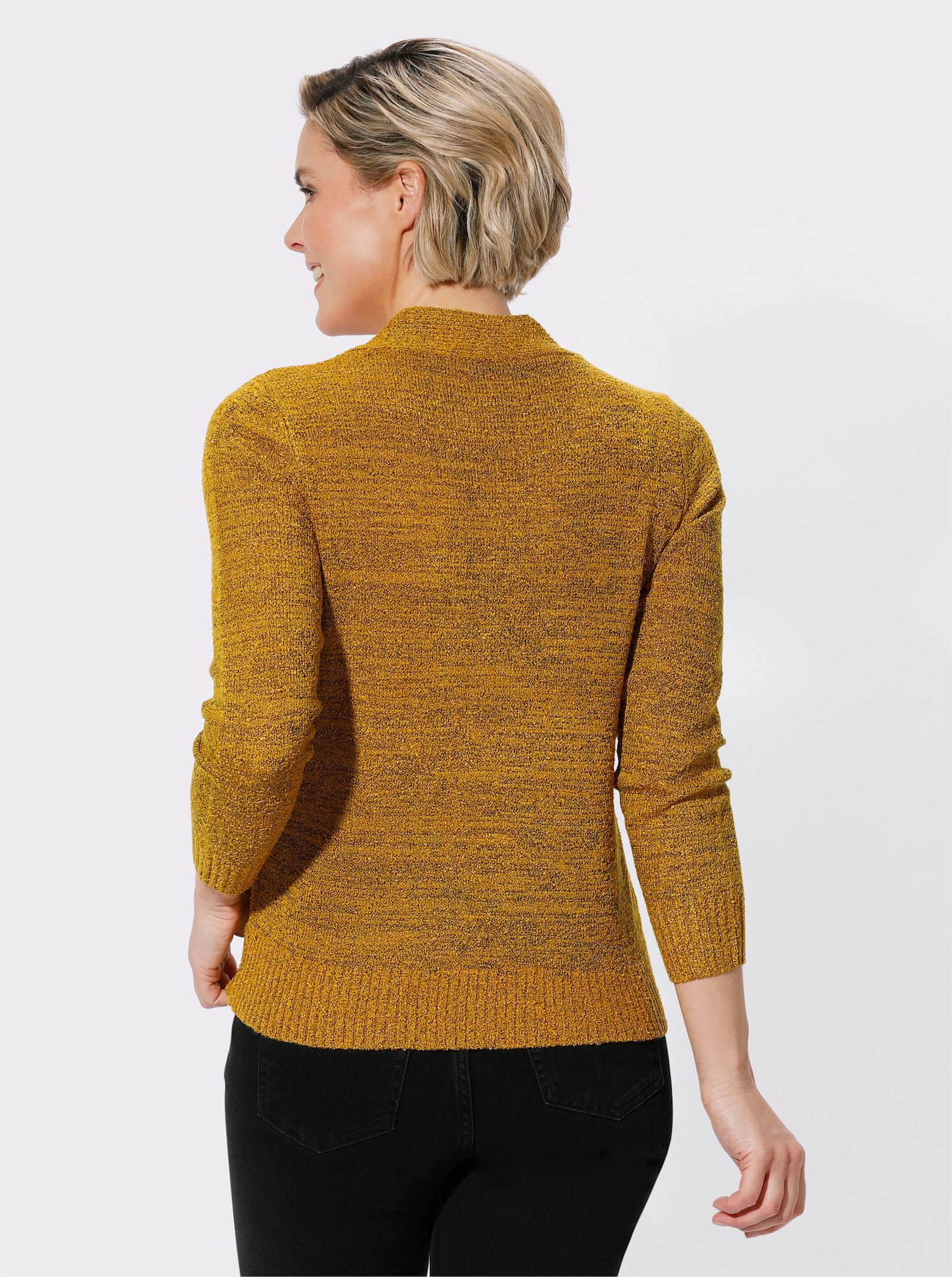Bouclé-Pullover in 2-in-1-Optik - ocker-schwarz-meliert